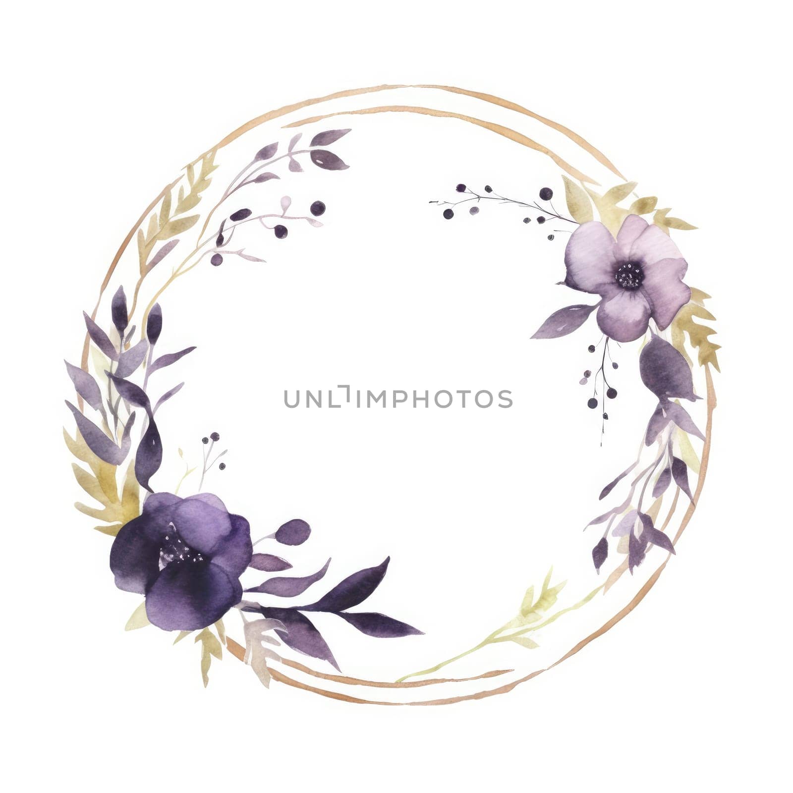 Watercolor flowers frame illustration for greeting card. Generative AI by itchaznong