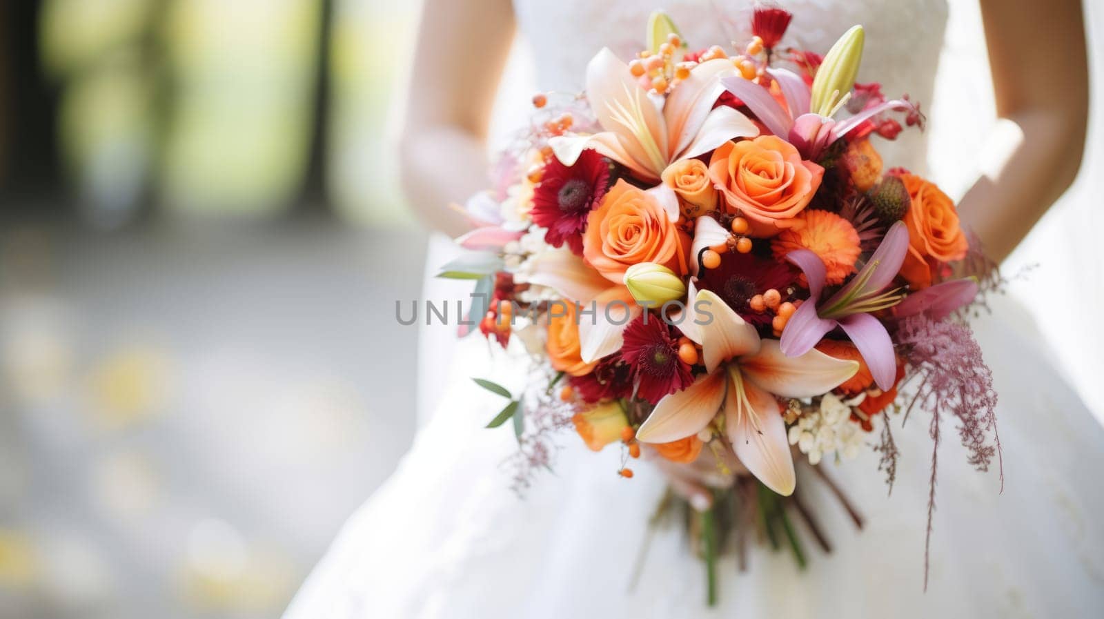 Wedding celebration. Bride's bouquet and wedding dress. by natali_brill