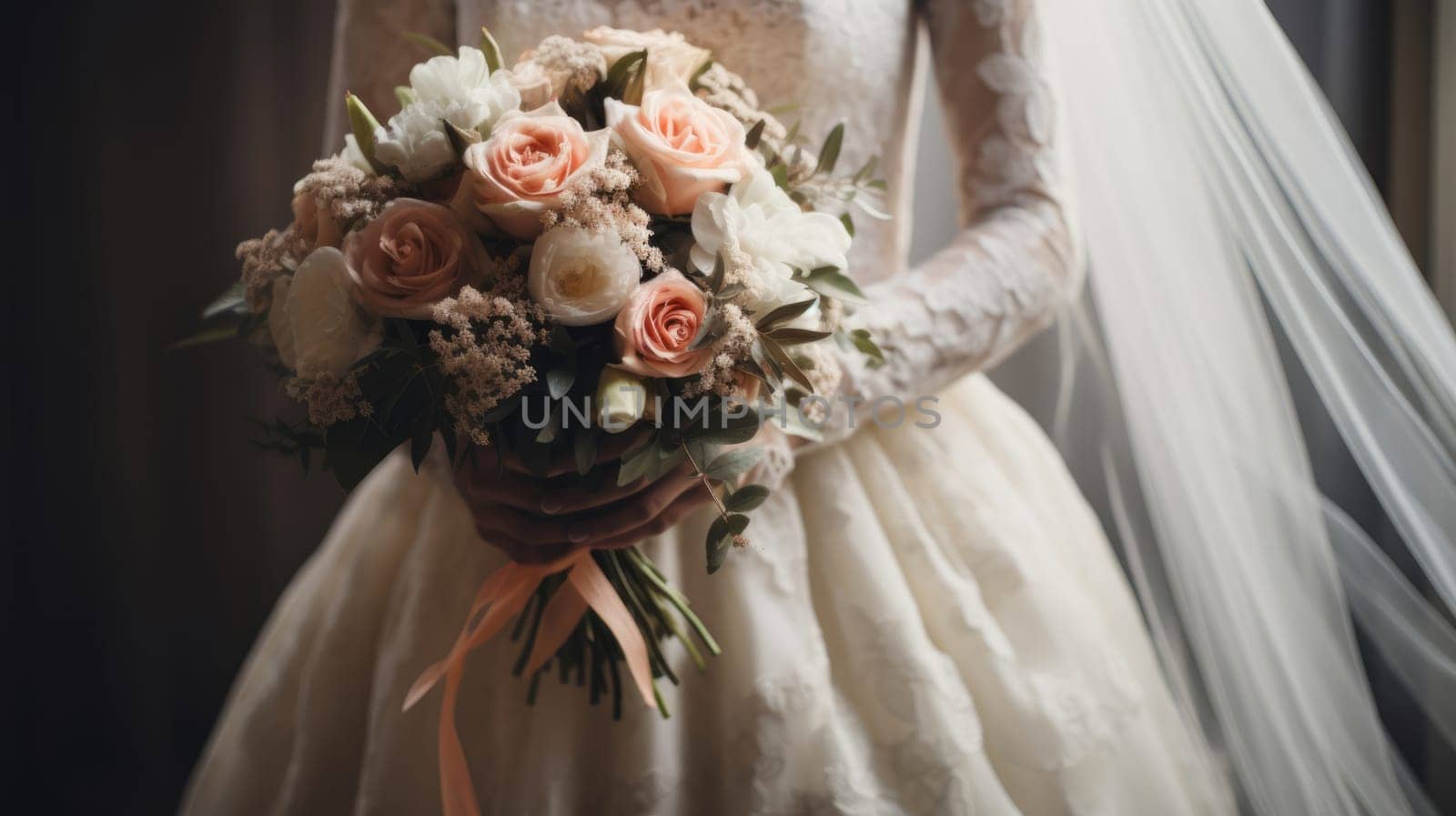 Wedding celebration. Bride's bouquet and wedding dress. by natali_brill