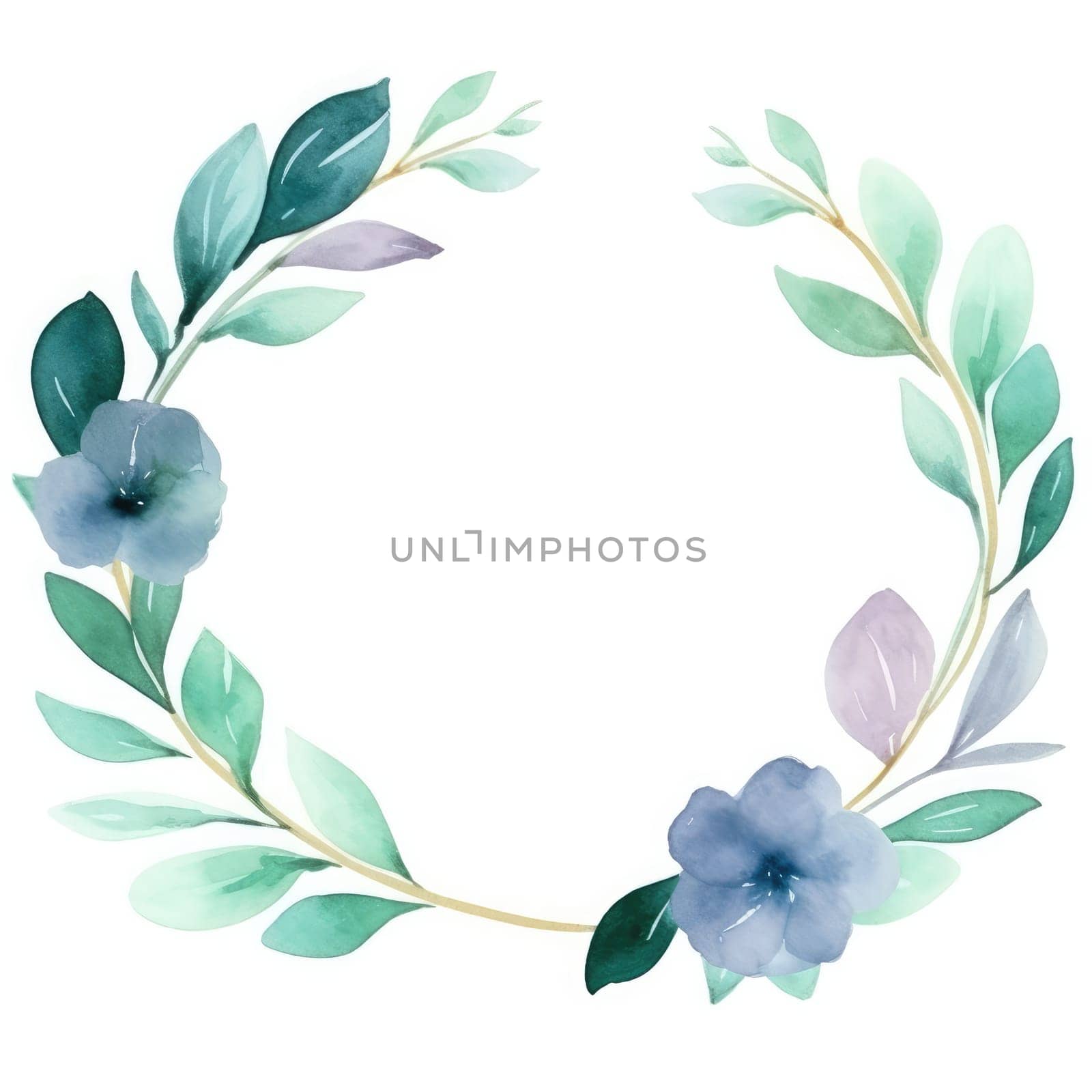 Watercolor flowers frame illustration for greeting card. Generative AI by itchaznong