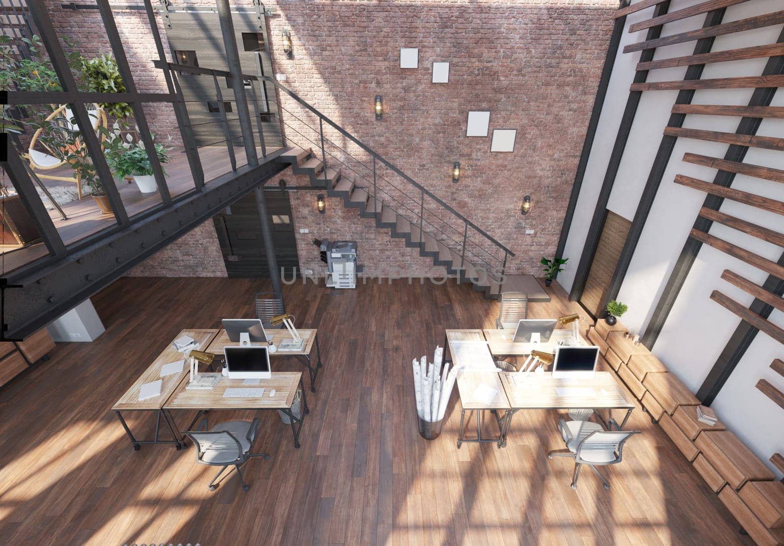 Modern office interior. Workplace concept. 3d rendering mock up