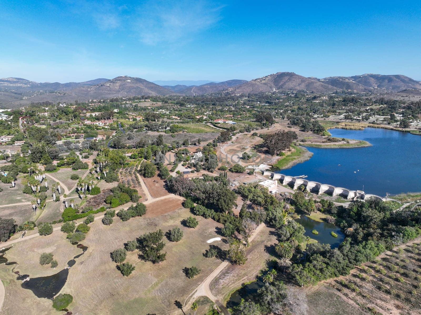 Aerial view over Rancho Santa Fe super wealthy town in San Diego, California, USA