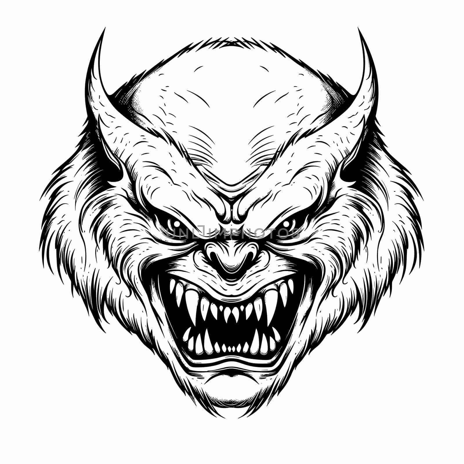 Terrible mythical monster of nightmares in vector art style. The sleep of the mind gives birth to monsters. Graphic design element and template for t-shirt print, sticker, tattoo, poster, etc.