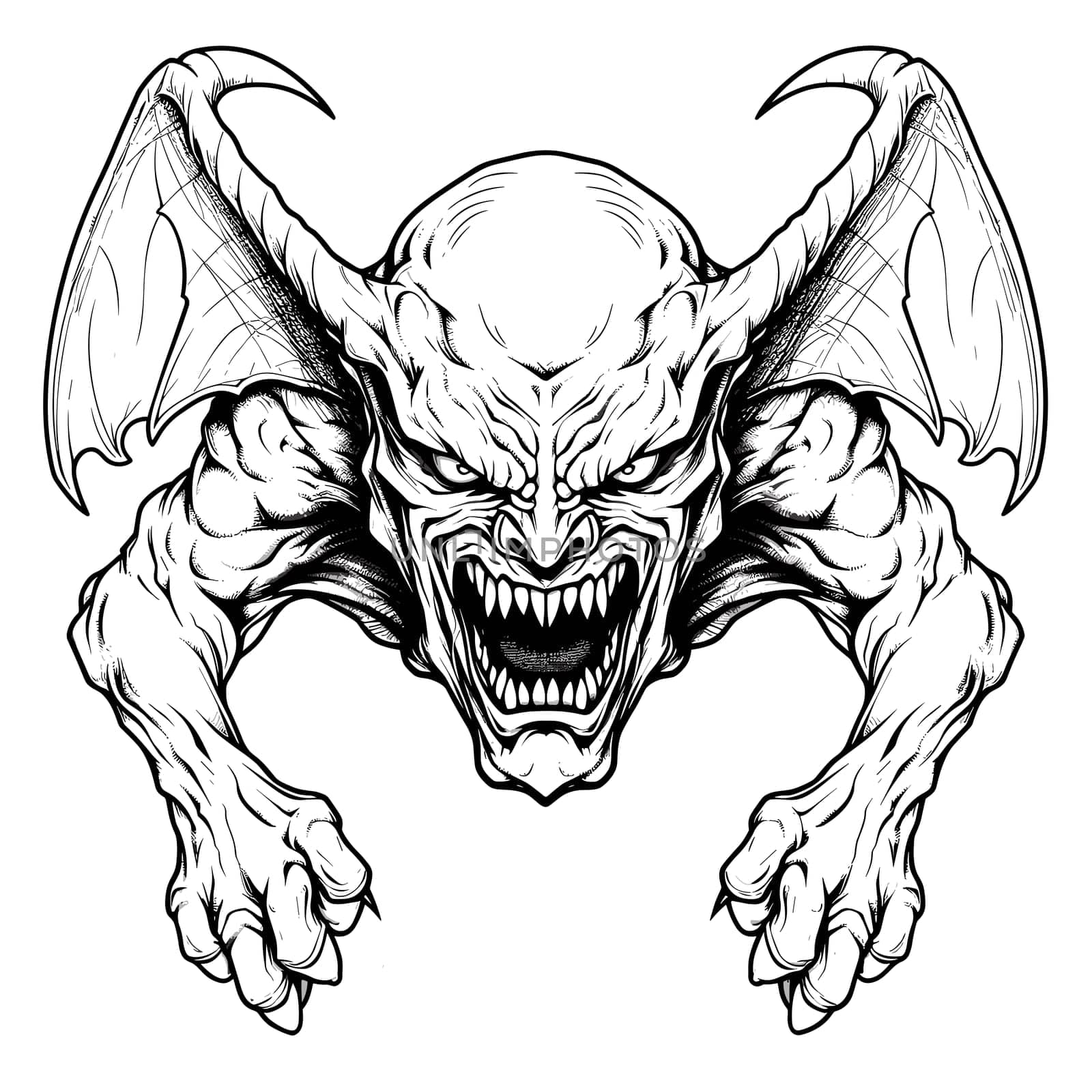 Terrible mythical monster of nightmares in vector art style. The sleep of the mind gives birth to monsters. Graphic design element and template for t-shirt print, sticker, tattoo, poster, etc.