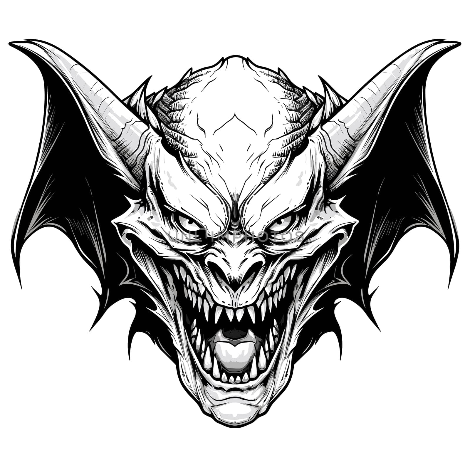 Terrible mythical monster of nightmares in vector art style. The sleep of the mind gives birth to monsters. Graphic design element and template for t-shirt print, sticker, tattoo, poster, etc.