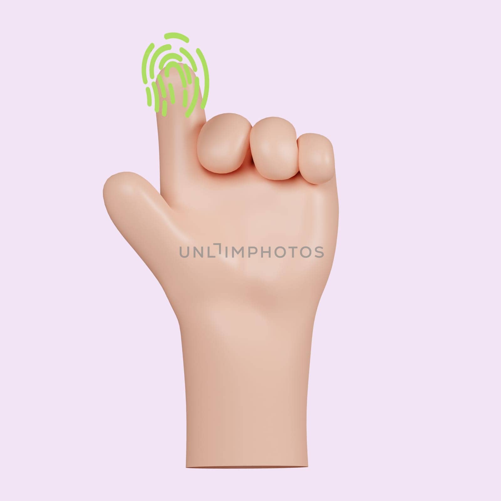 3d Computer cursor with hand and click. Diverse man arms with fingers press button, pointing or touch fingerprint scan. icon isolated on yellow background. 3d rendering illustration. Clipping path..