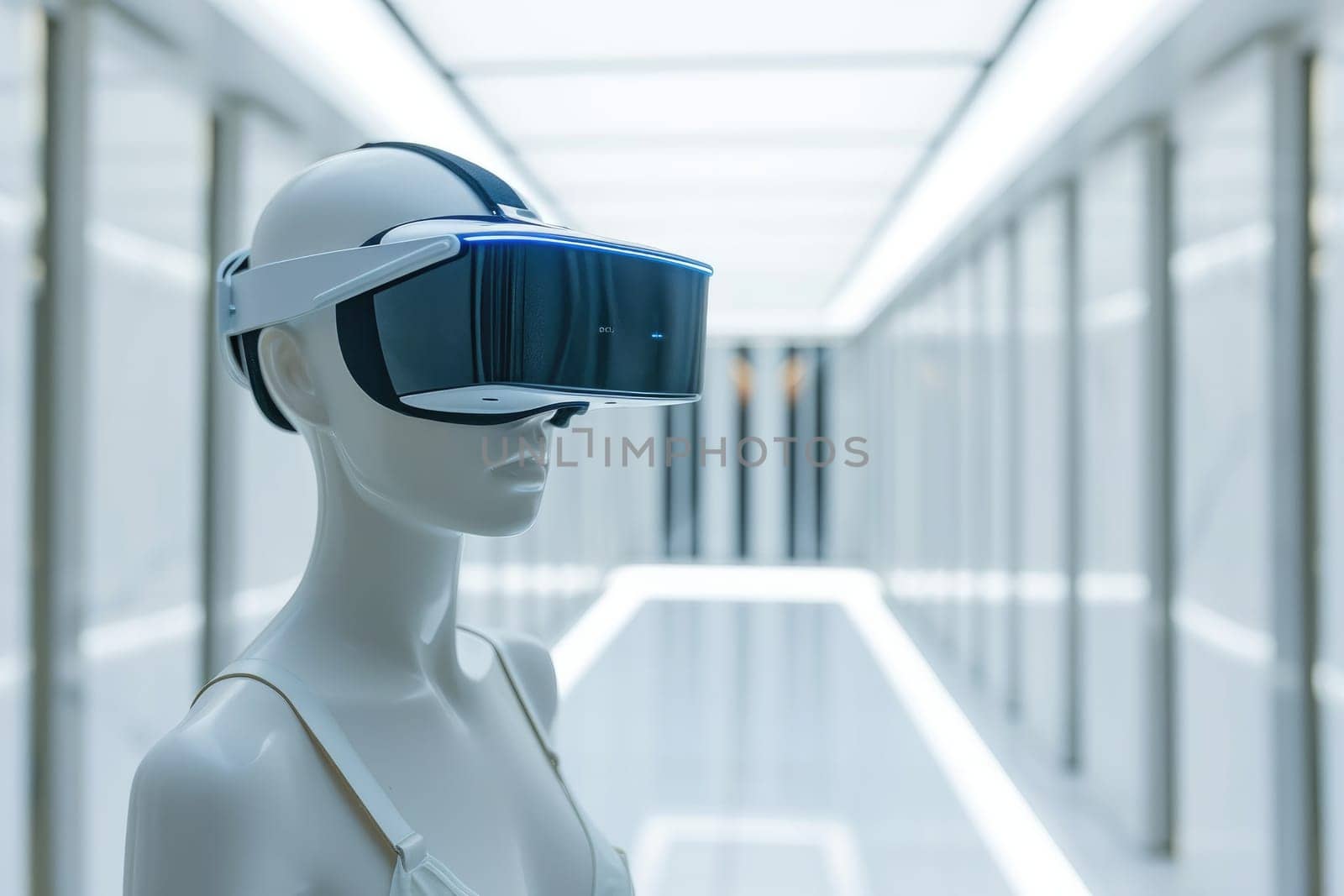 Virtual Reality goggles on mannequin mockup. Technology concept. Generative AI by itchaznong