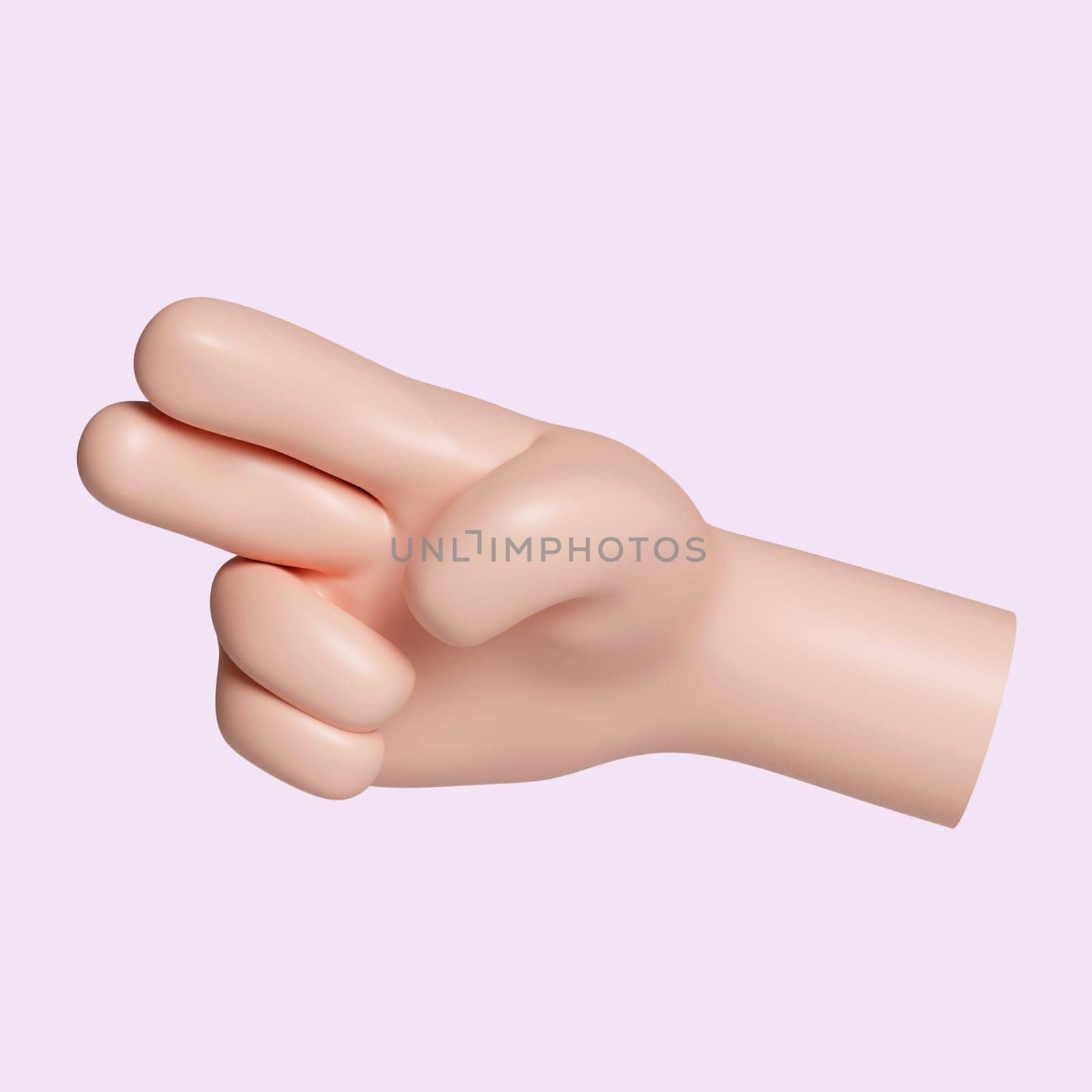 3d Cartoon character hand hand gesture. icon isolated on pink background. 3d rendering illustration. Clipping path..