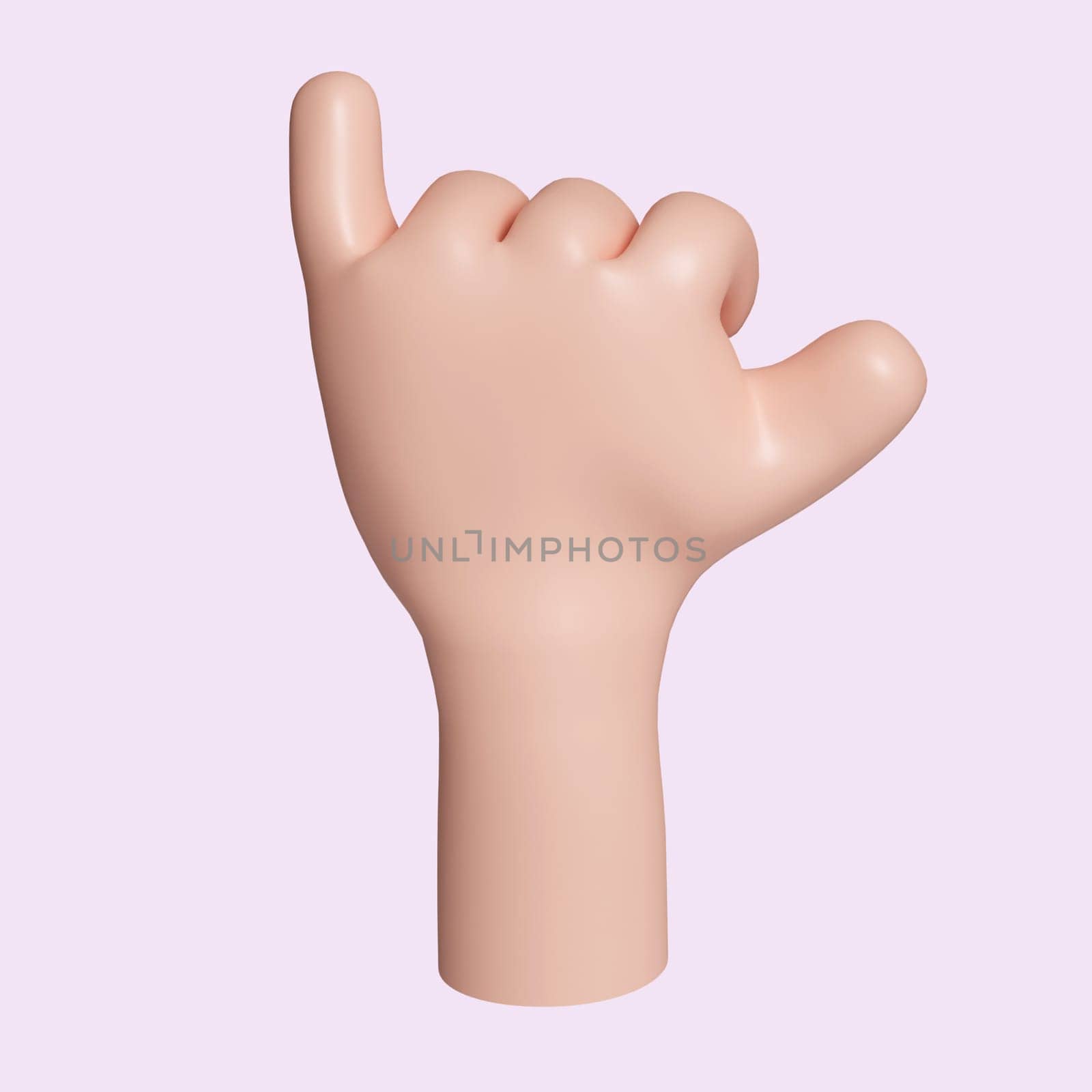 3d Cartoon character hand hand gesture. icon isolated on pink background. 3d rendering illustration. Clipping path..