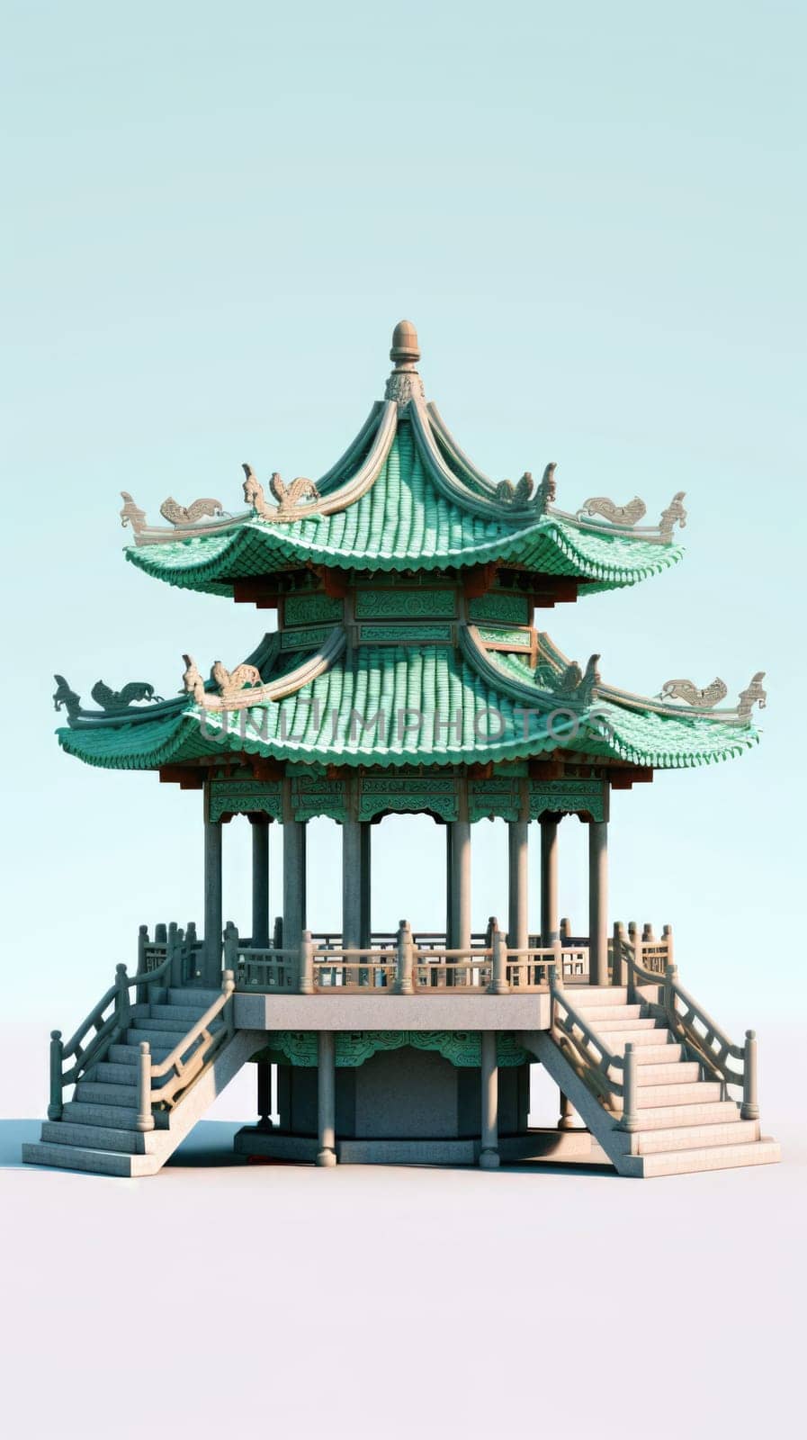 chinese style jade green gazebo pagoda, ai