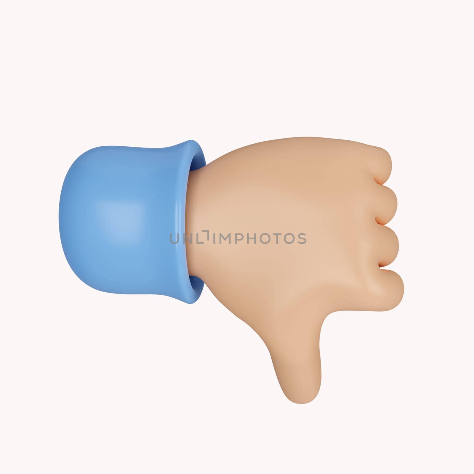 3d Lowered Thumb Hand. for negative feedback, dislike symbol. icon isolated on white background. 3d rendering illustration. Clipping path..
