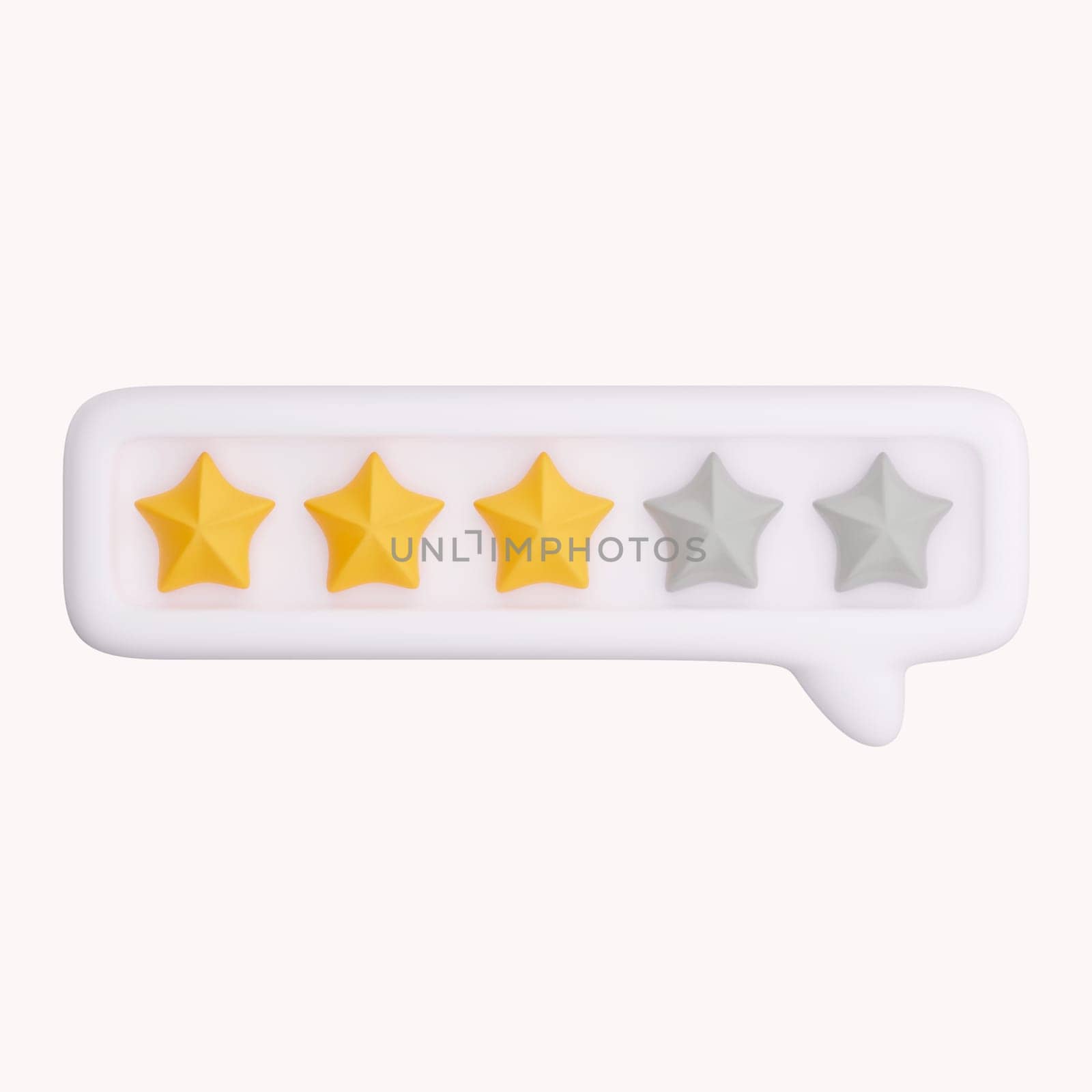 3d bubble rating for satisfaction. 3d 5 star for quality customer rating feedback concept from client employee, product review. 3d 5 star render.