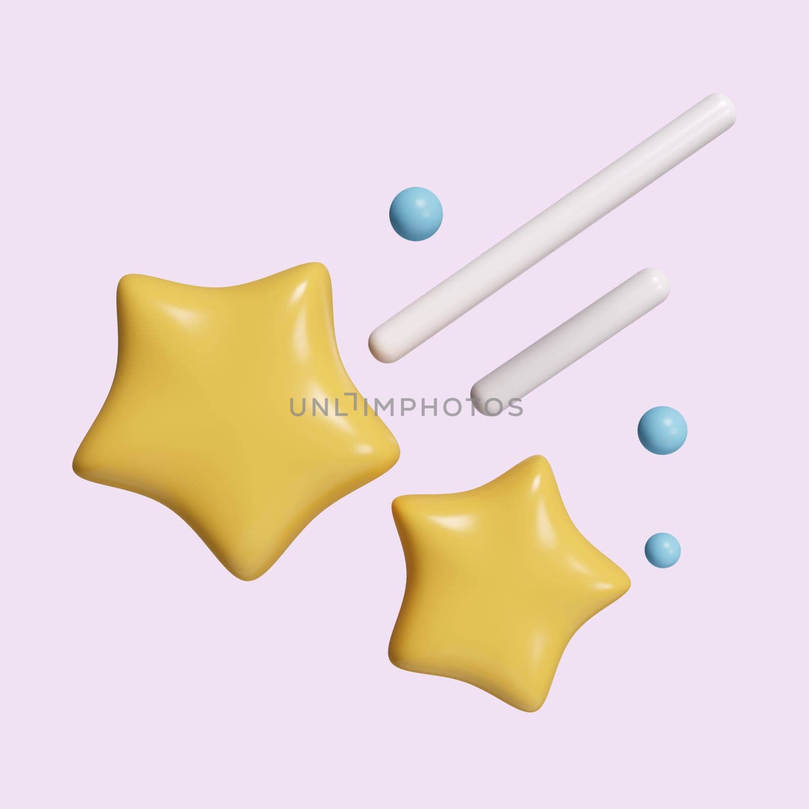 3d shooting star with rainbow. Meteor in space. icon isolated on purple background. 3d rendering illustration. Clipping path..