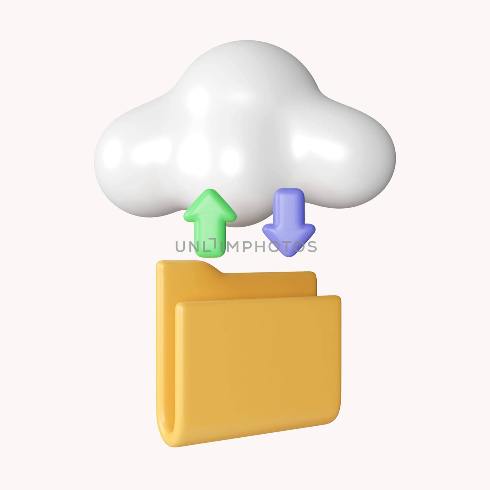 3d File storage in cloud. icon isolated on white background. 3d rendering illustration. Clipping path..