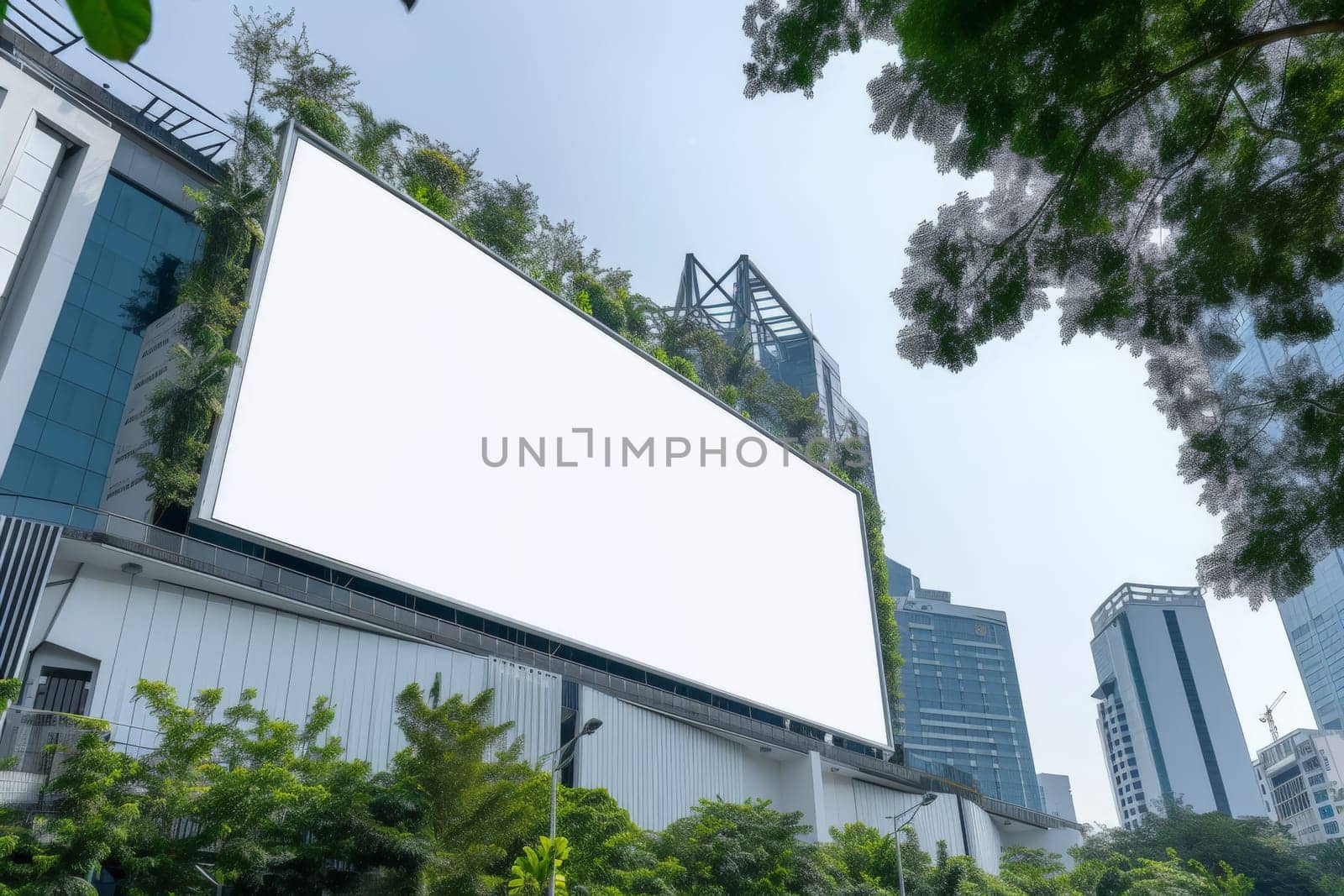 advertising billboard, white template placeholder of an advertising billboard on the rooftop.
