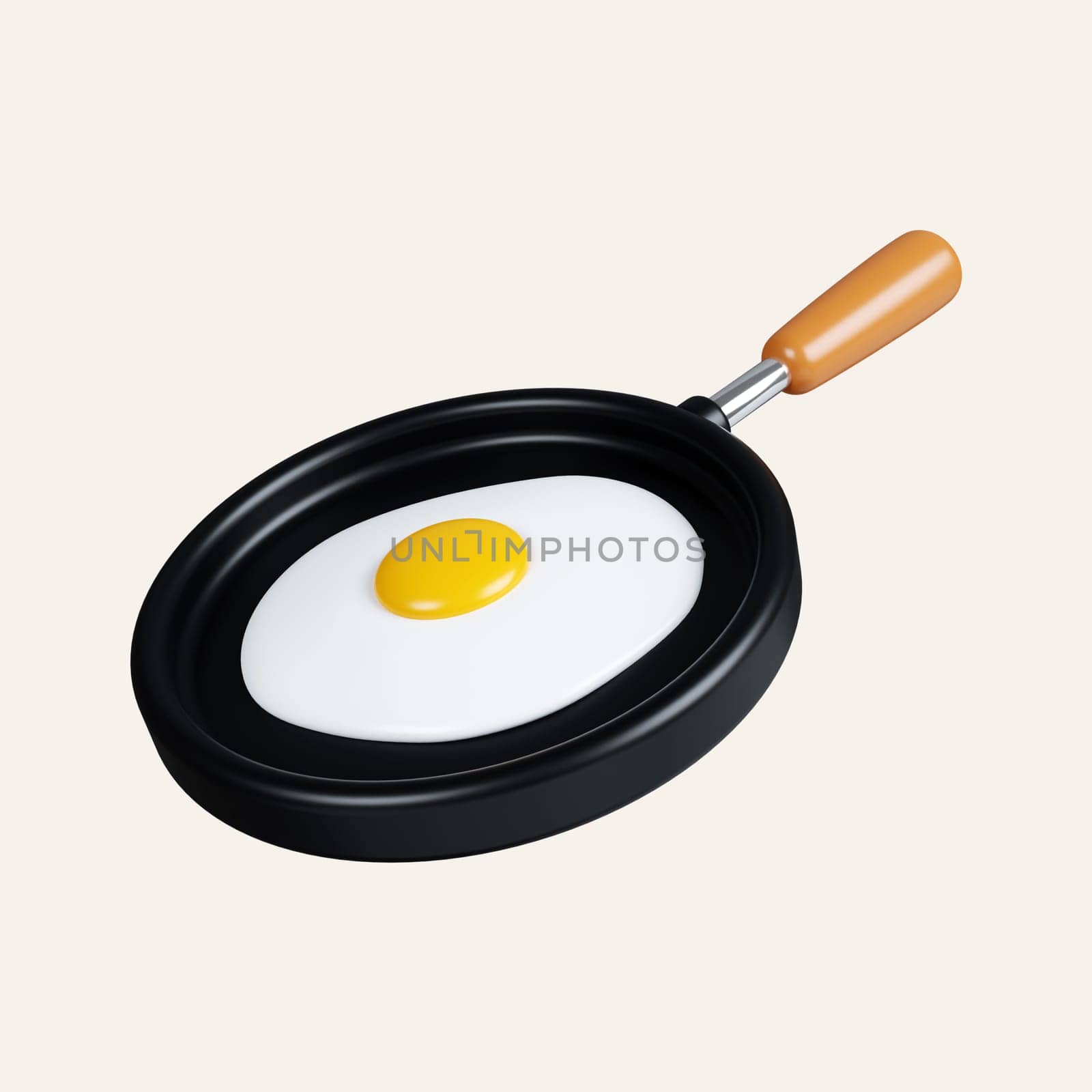 3d Fried egg in a frying pan. elements for camping, hiking , summer camp, traveling, trip. icon isolated on white background. 3d rendering illustration. Clipping path..
