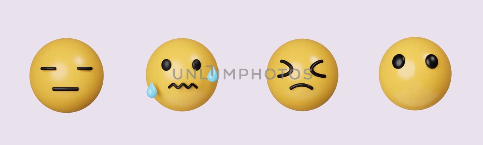 3d Set Icon anxiety Emoji. Realistic Yellow Glossy 3d Emotions face. icon isolated on gray background. 3d rendering illustration. Clipping path..