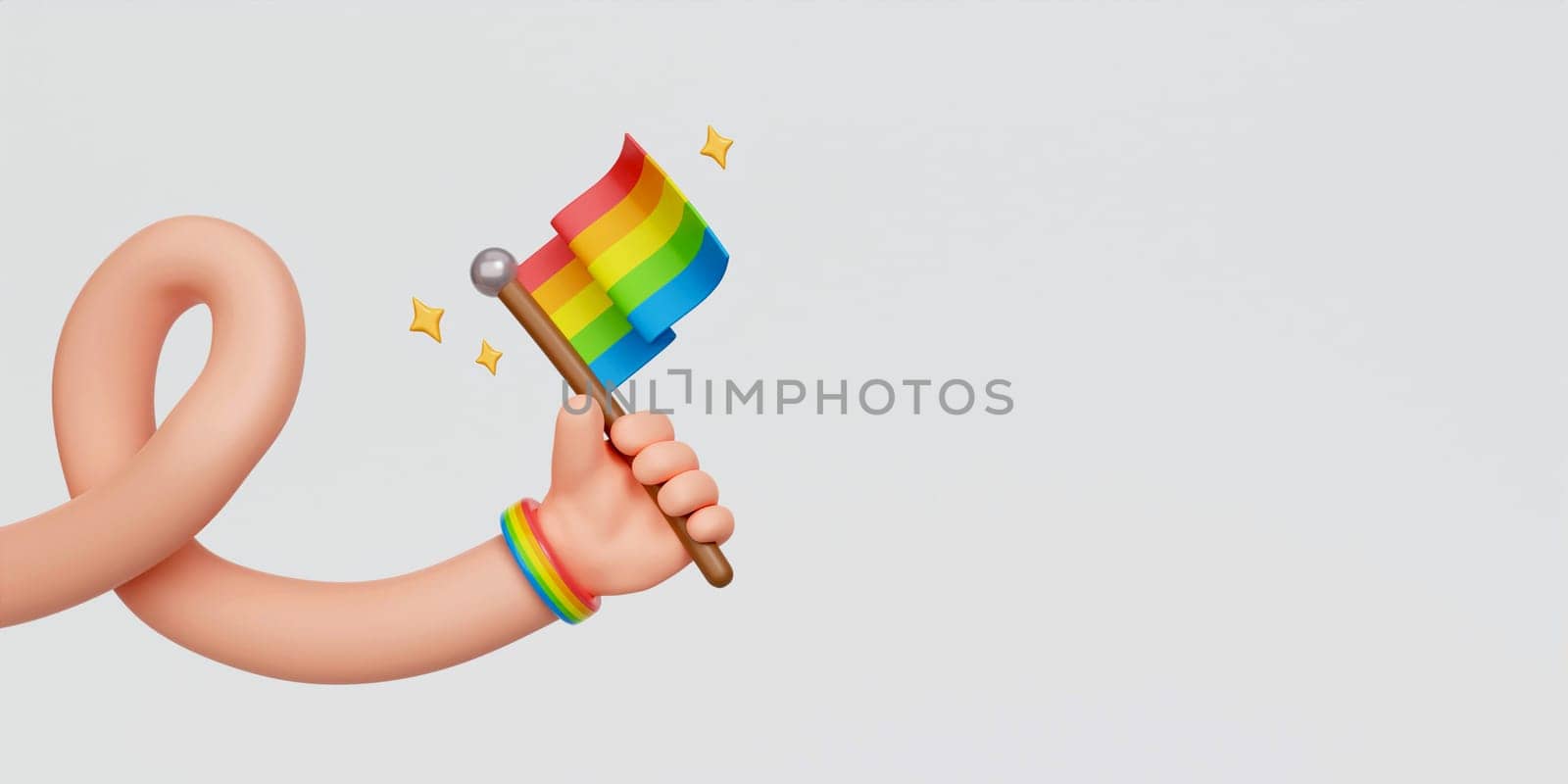 3d hand holding flag and celebrating bisexual homosexual transgender equality. 3d rendering illustration..