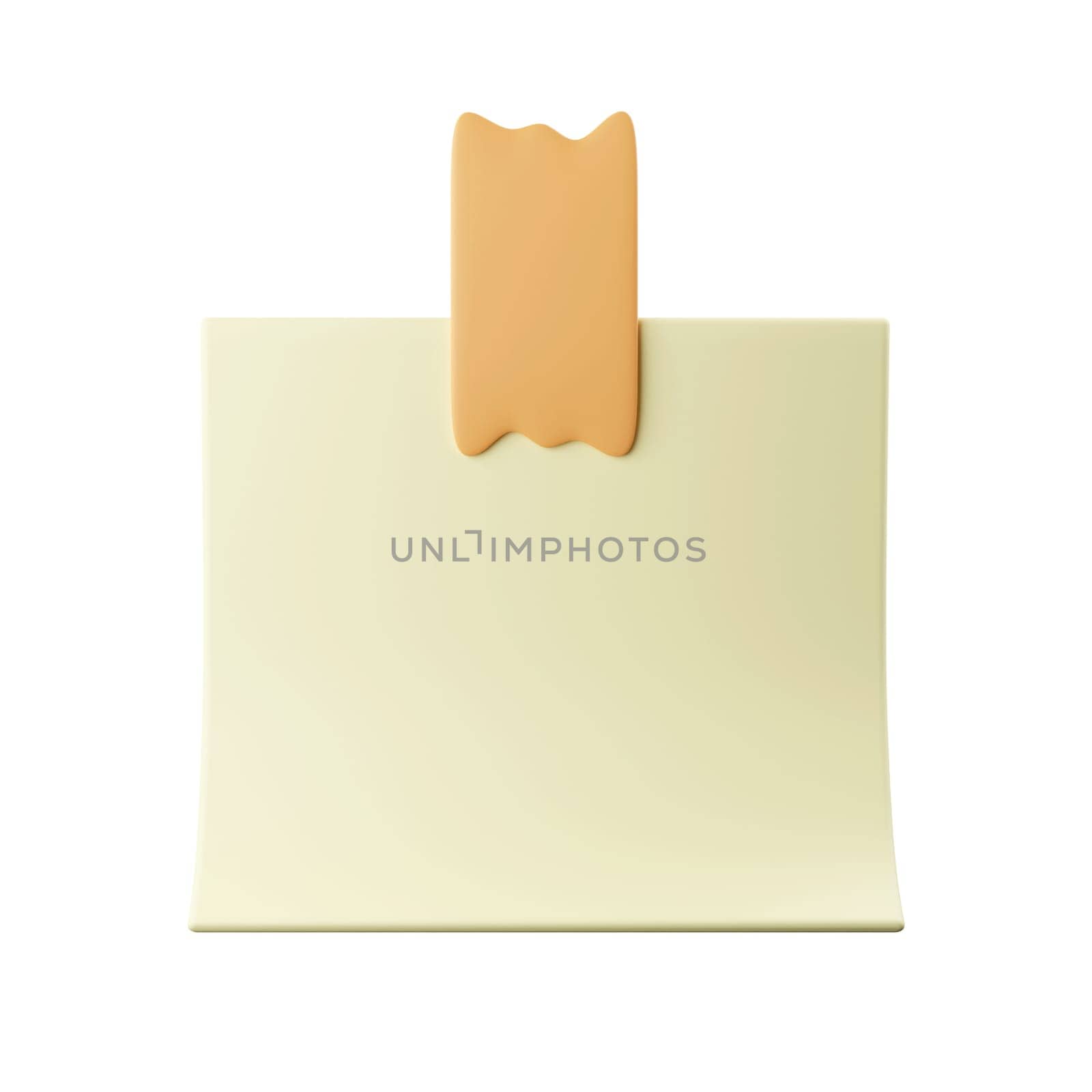 3d empty post-it note. message on notepaper, bright office stationery, memo blank, empty list reminder with glue. icon isolated on background, icon symbol clipping path. 3d render illustration.