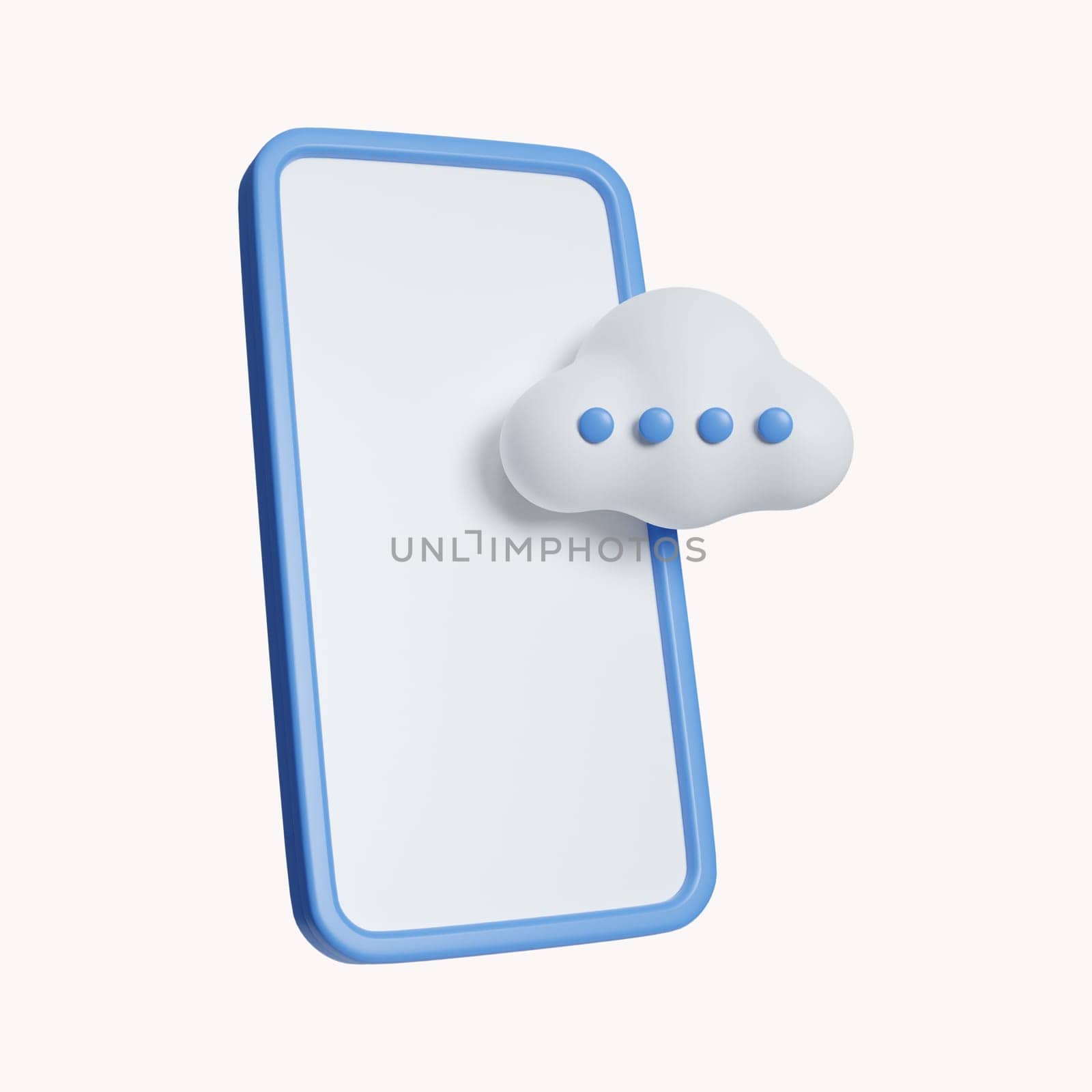 3d phone cloud. Cloud Computing Creative using Mobile Phone. icon isolated on white background. 3d rendering illustration. Clipping path..