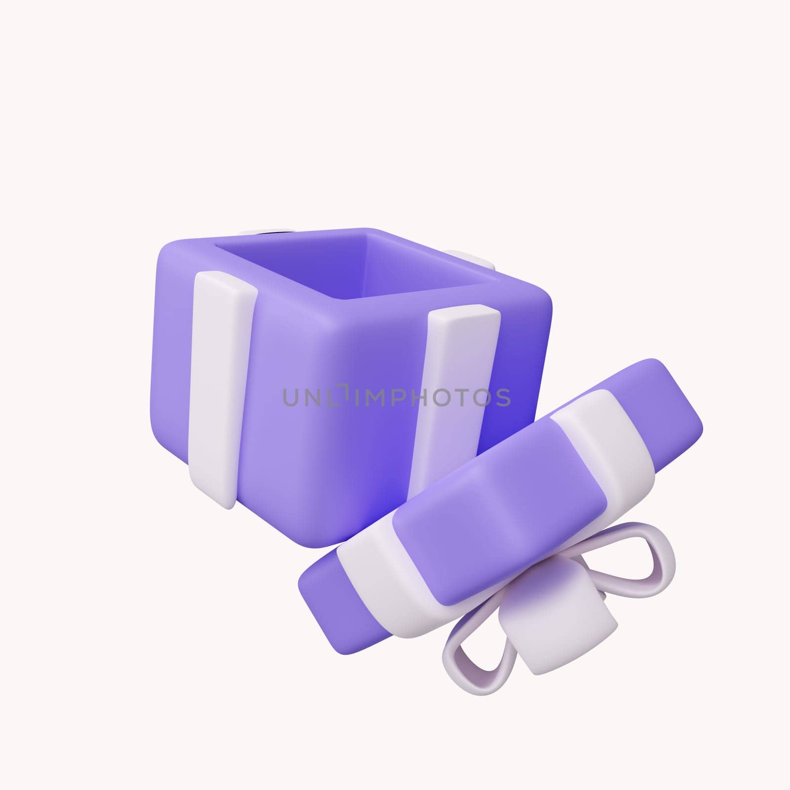 3D purple gift box for shopping concept. icon isolated on white background. 3d rendering illustration. Clipping path.