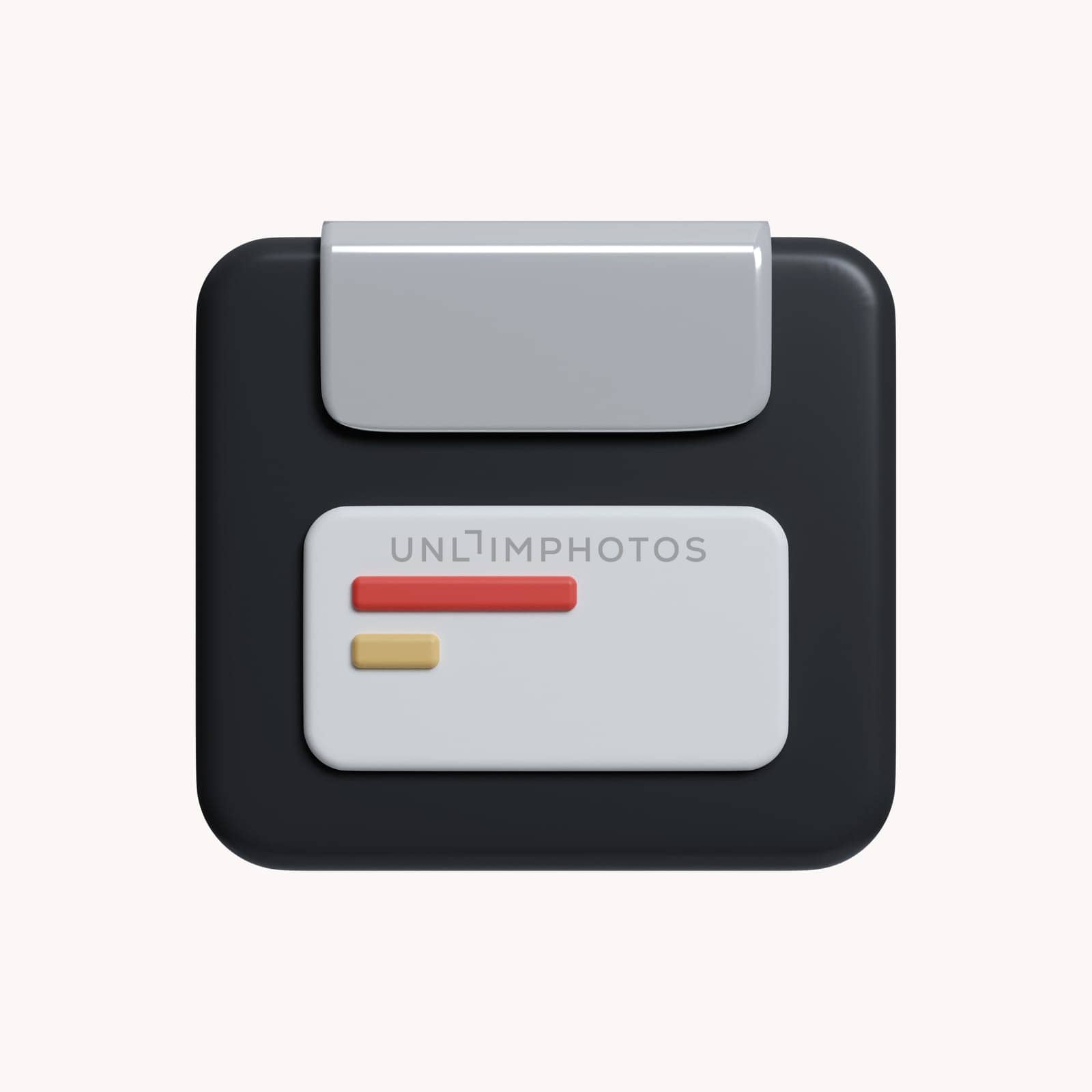 3d floppy disk for computer data storage. icon isolated on white background. 3d rendering illustration. Clipping path..
