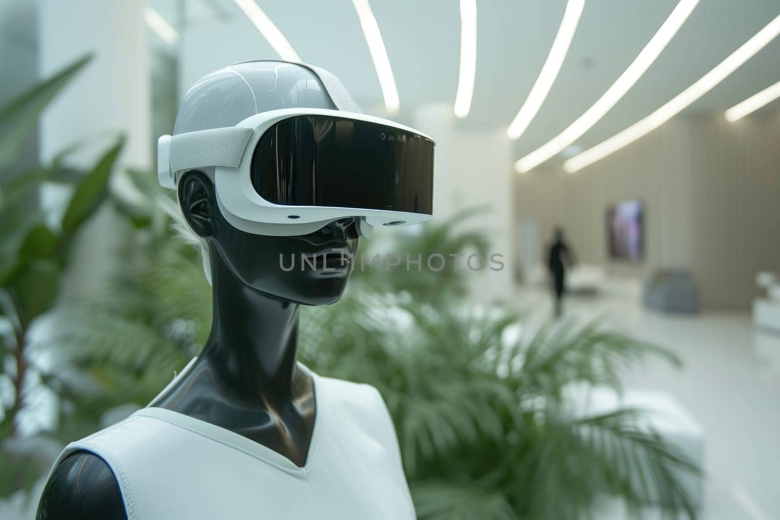 Virtual Reality goggles on mannequin mockup. Technology concept. Generative AI.