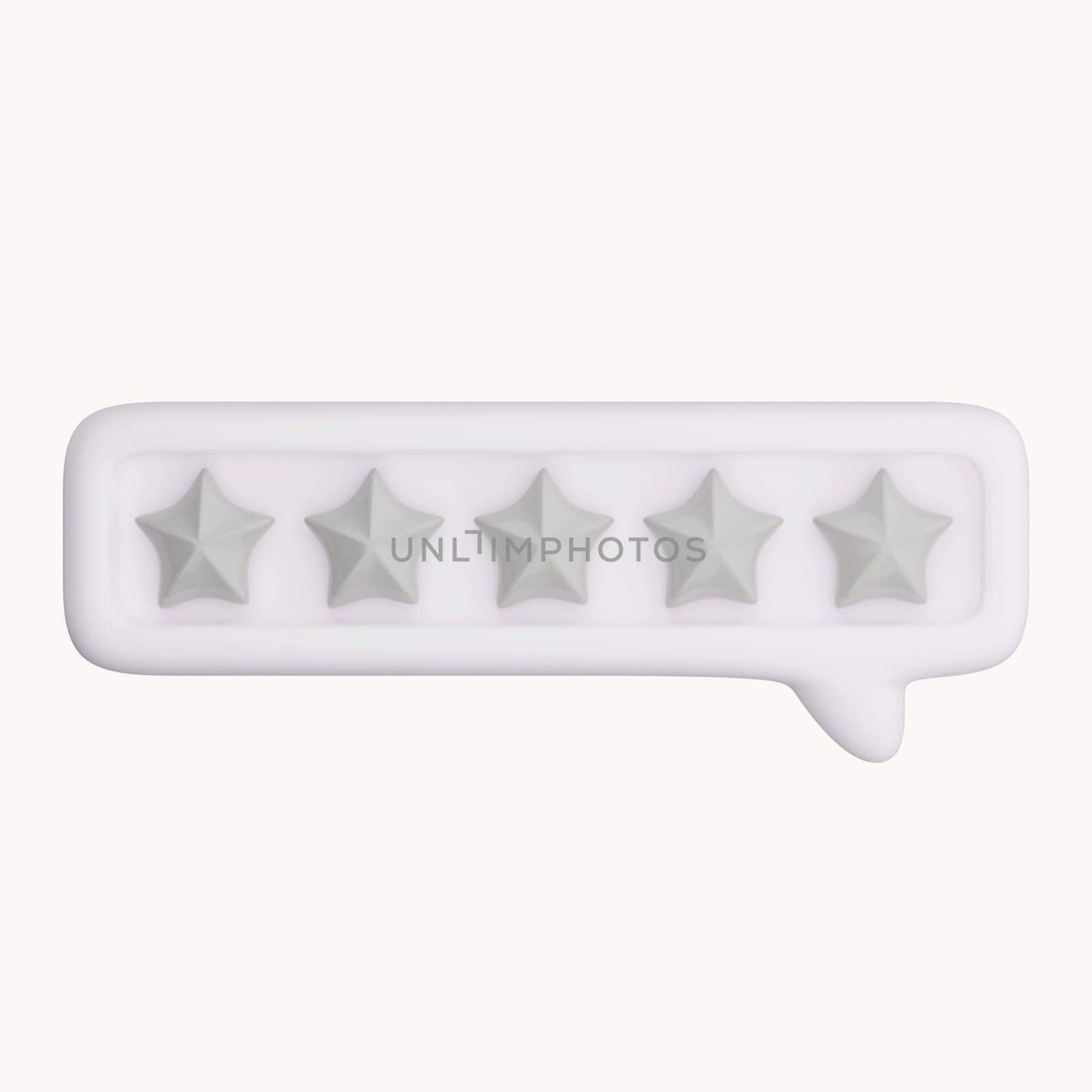 3d bubble rating for satisfaction. 3d 5 star for quality customer rating feedback concept from client employee, product review. 3d 5 star render.