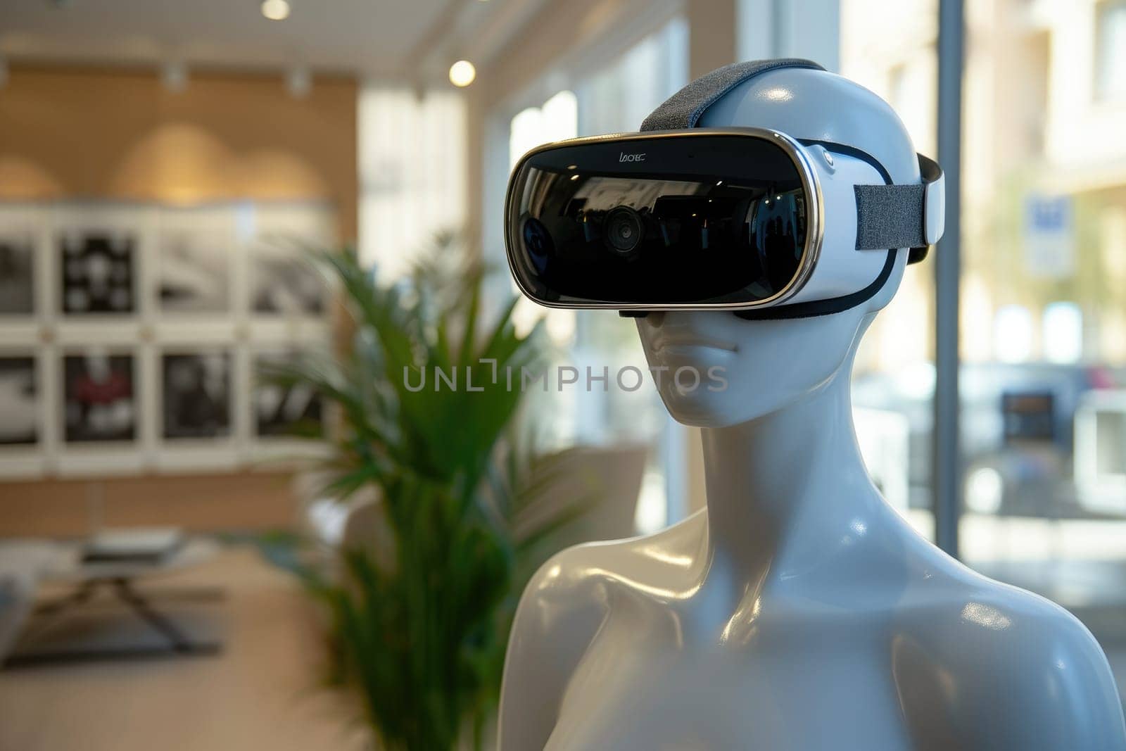 Virtual Reality goggles on mannequin mockup. Technology concept. Generative AI.