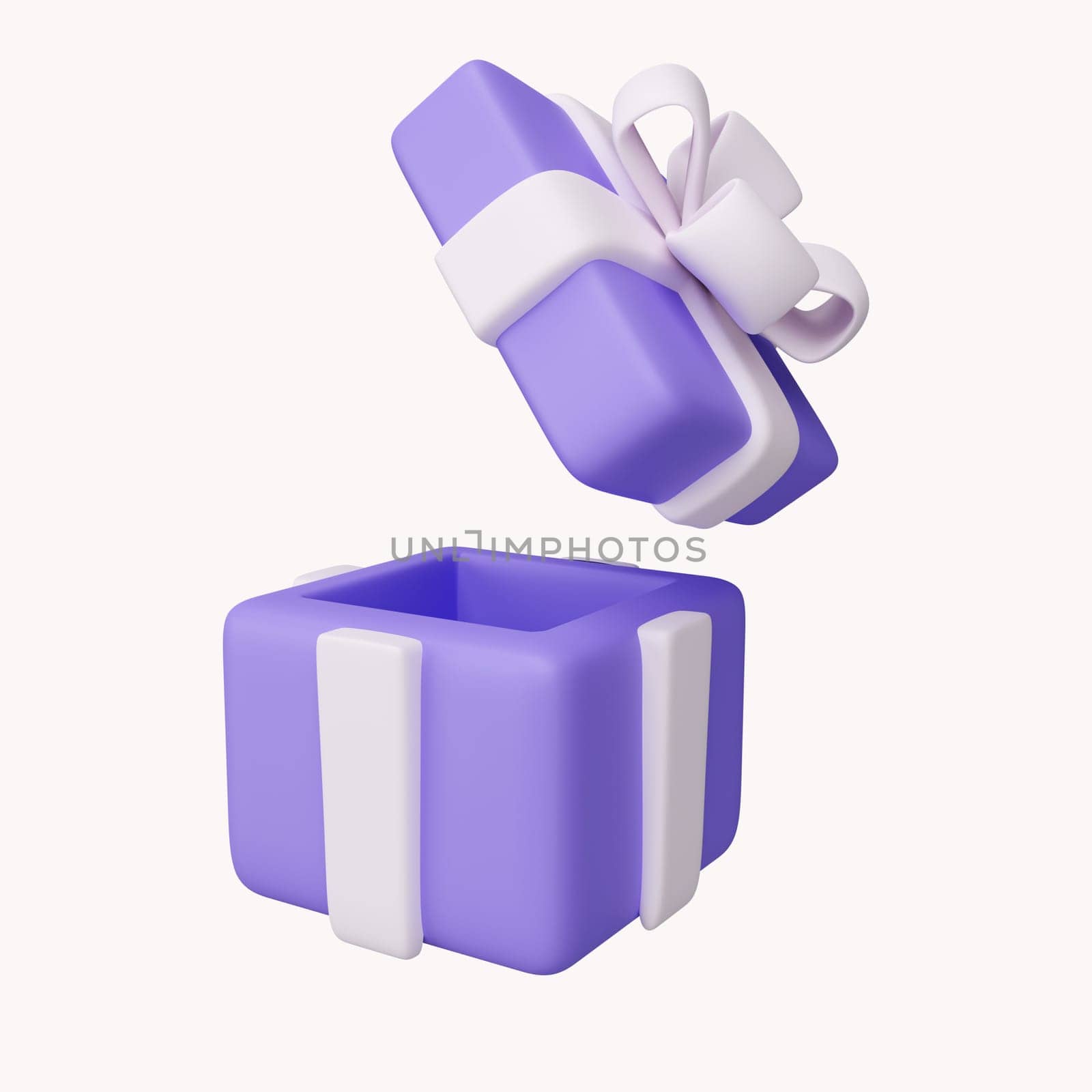 3D purple gift box for shopping concept. icon isolated on white background. 3d rendering illustration. Clipping path.