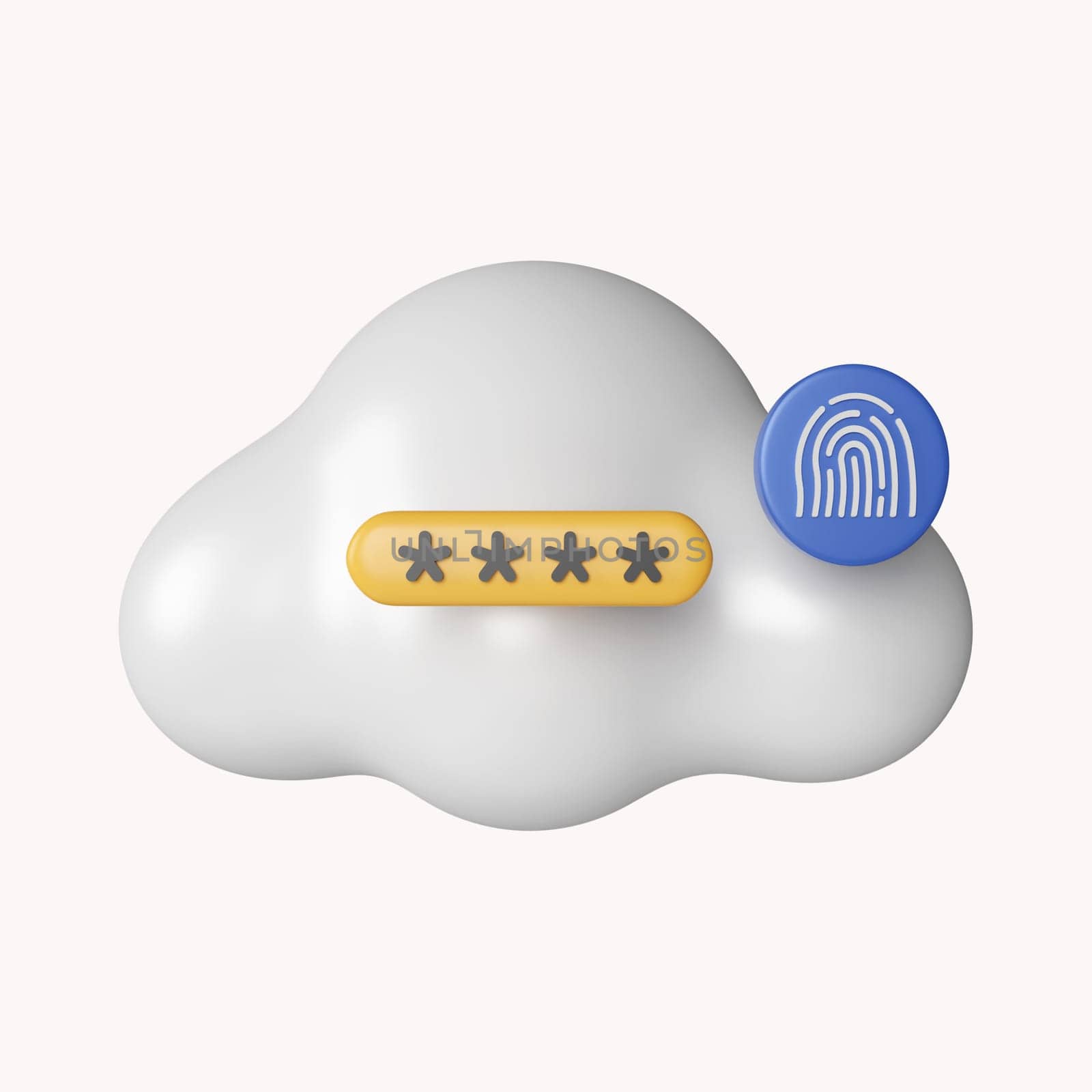 3d fluffy cloud and password unlock. Security concept. icon isolated on white background. 3d rendering illustration. Clipping path..