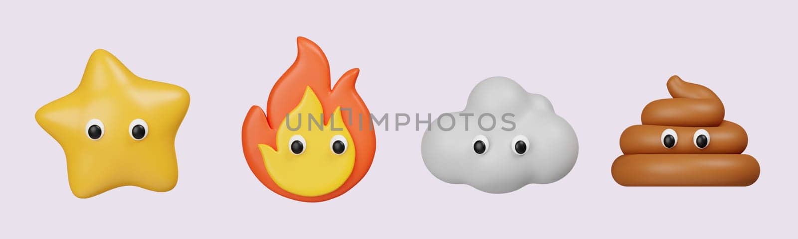 3d 3d Set Icon Emoji. star, fire, cloud, Poop brown. icon isolated on gray background. 3d rendering illustration. Clipping path..