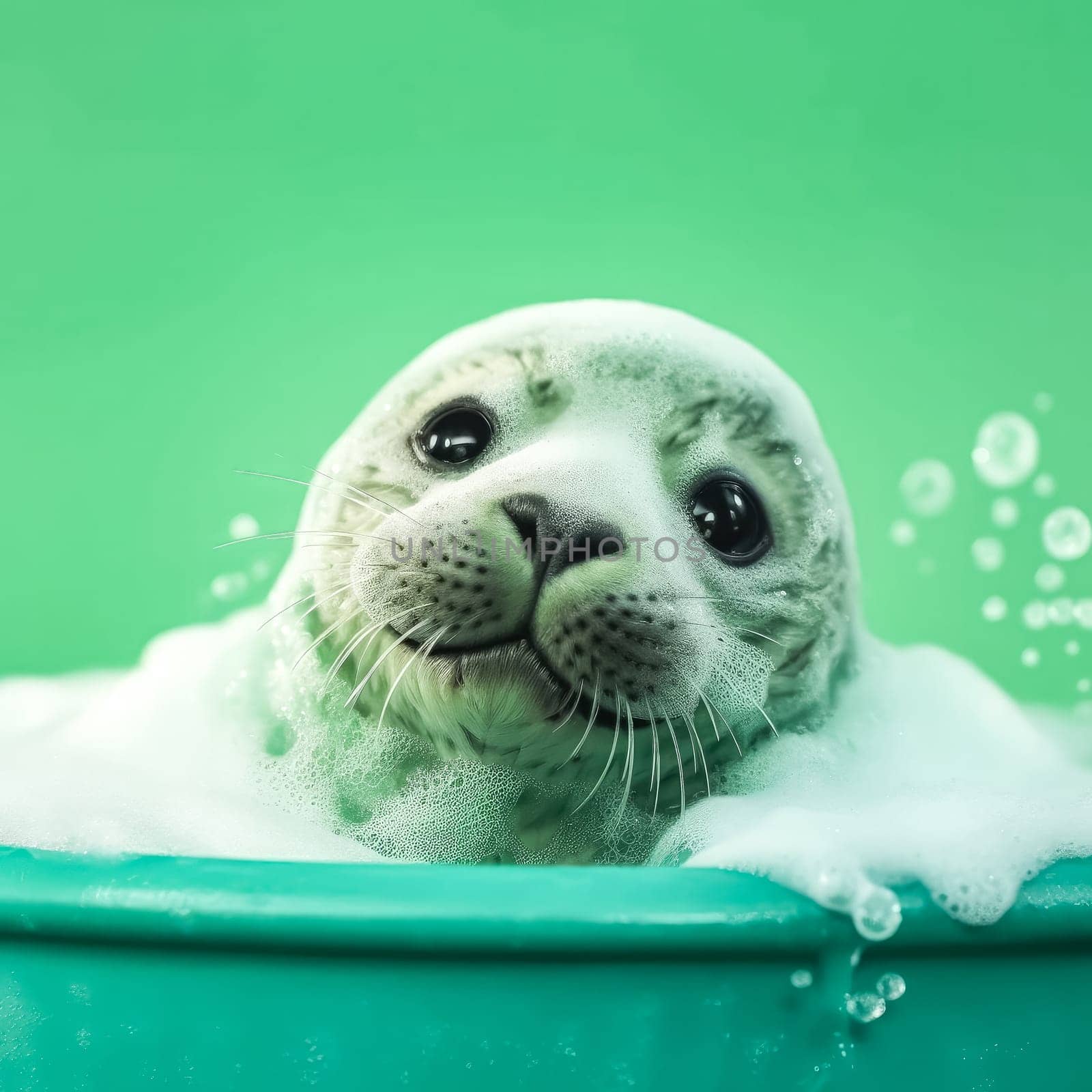 An adorable fur seal pup enjoys a bath by Alla_Morozova93