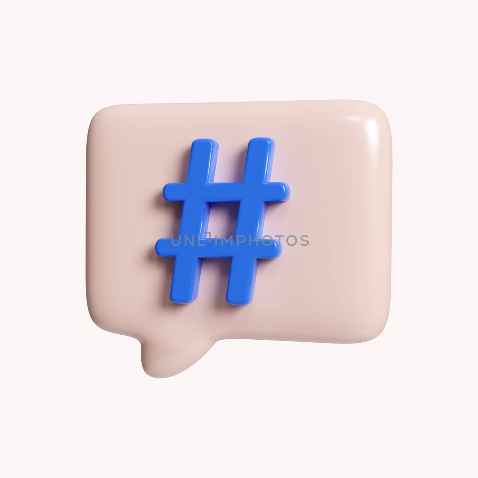 3d Hashtag sign symbol in social media notification. icon isolated on white background. 3d rendering illustration. Clipping path..