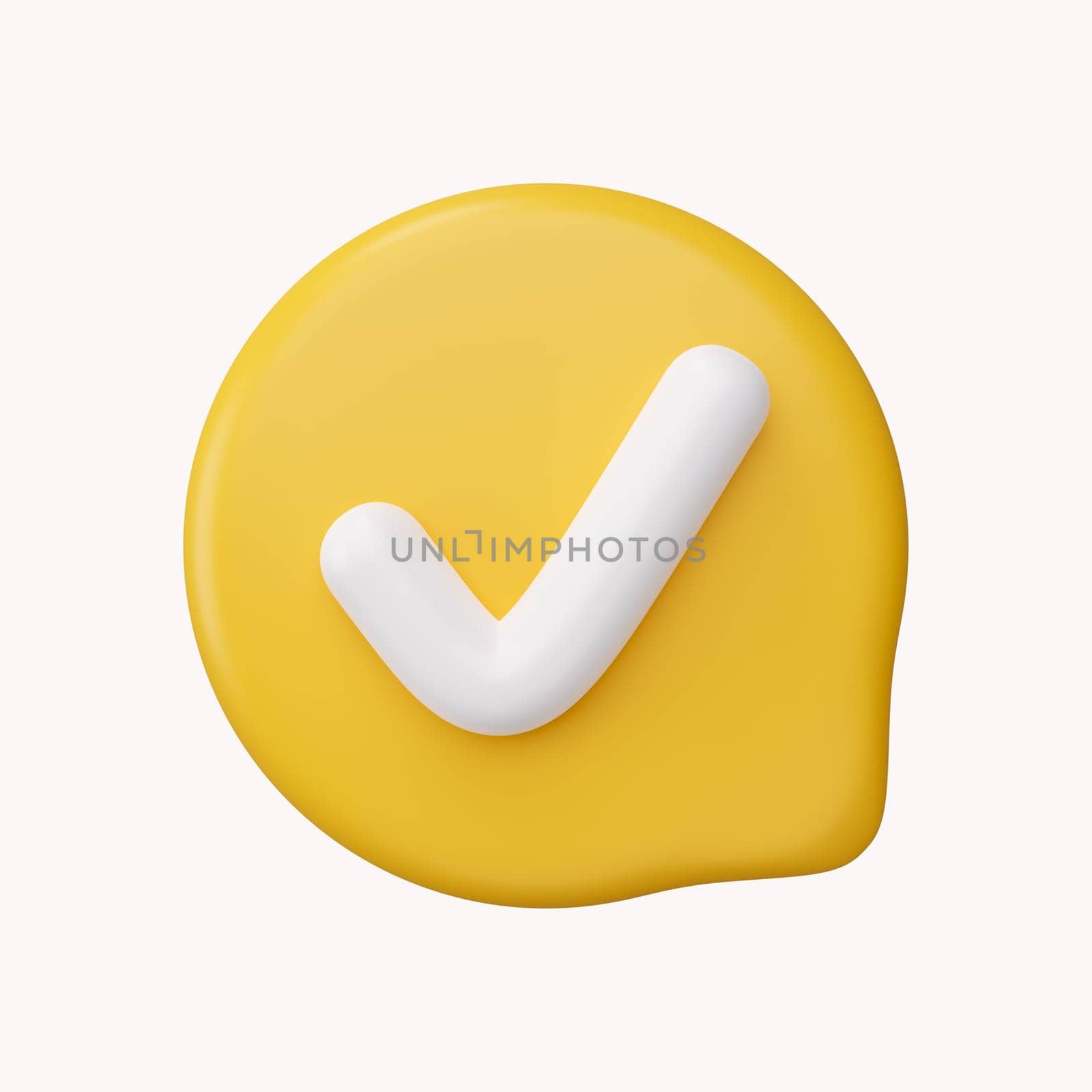 yellow check mark icon isolated on white background. 3D render illustration..