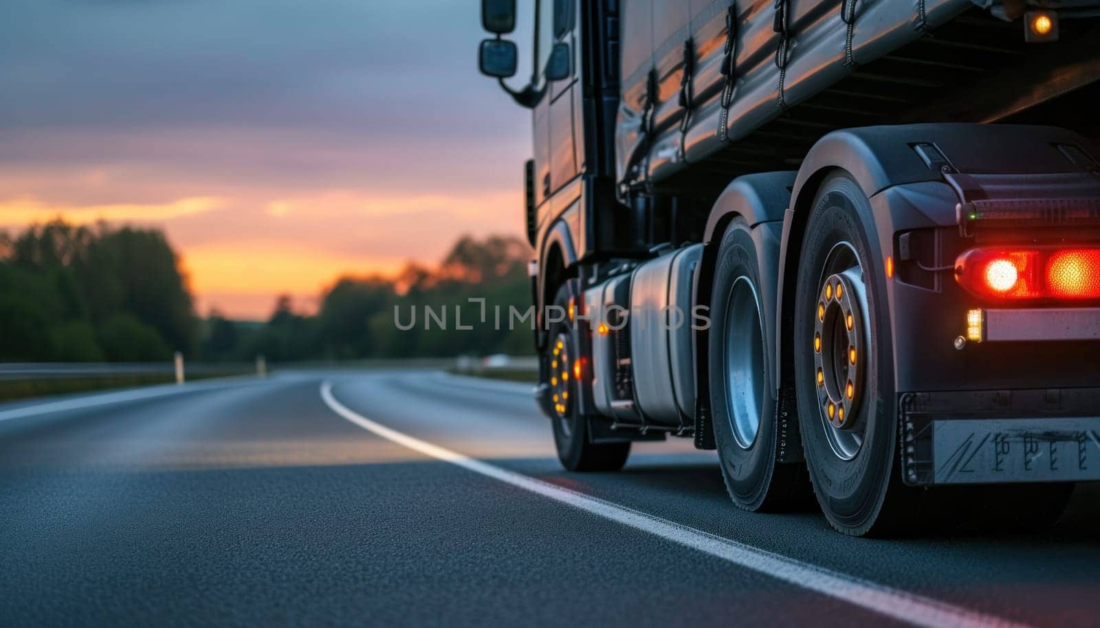 Close-up of a cargo truck on the road. Generative AI.