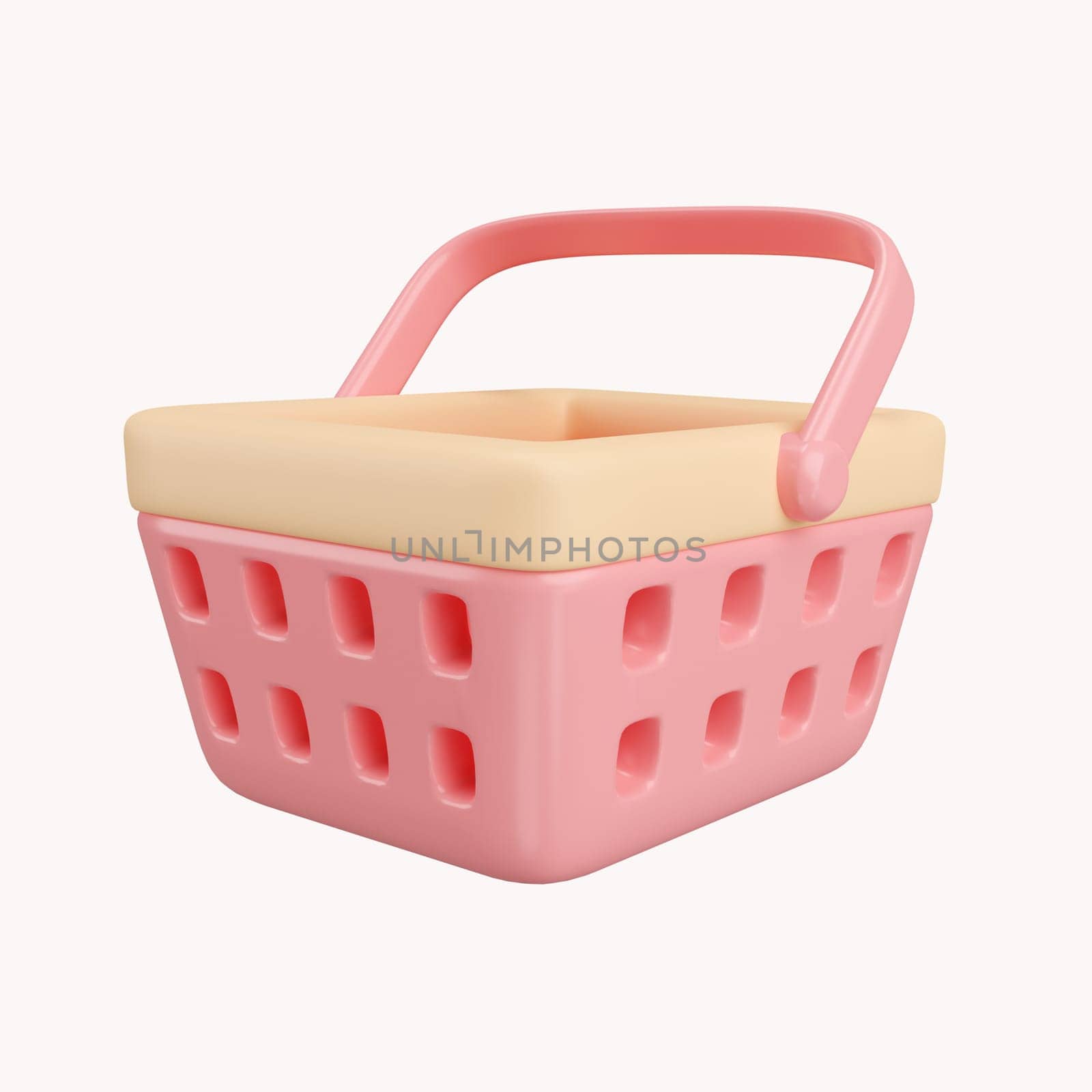 3d Shopping pink basket. icon isolated on white background. 3d rendering illustration. Clipping path..