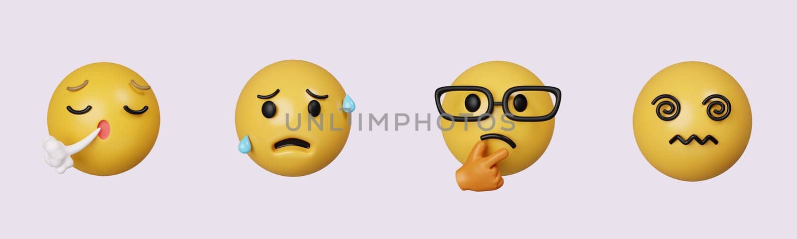 3d Set Icon anxiety Emoji. Realistic Yellow Glossy 3d Emotions face. icon isolated on gray background. 3d rendering illustration. Clipping path..