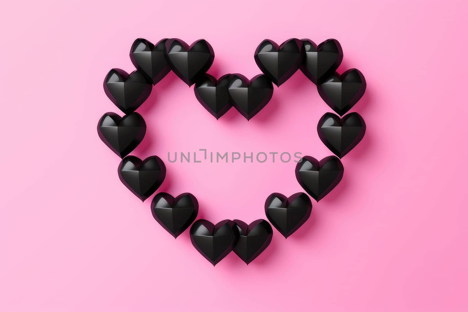 a black heart with red hearts on pink backgroud . AI generative by matamnad