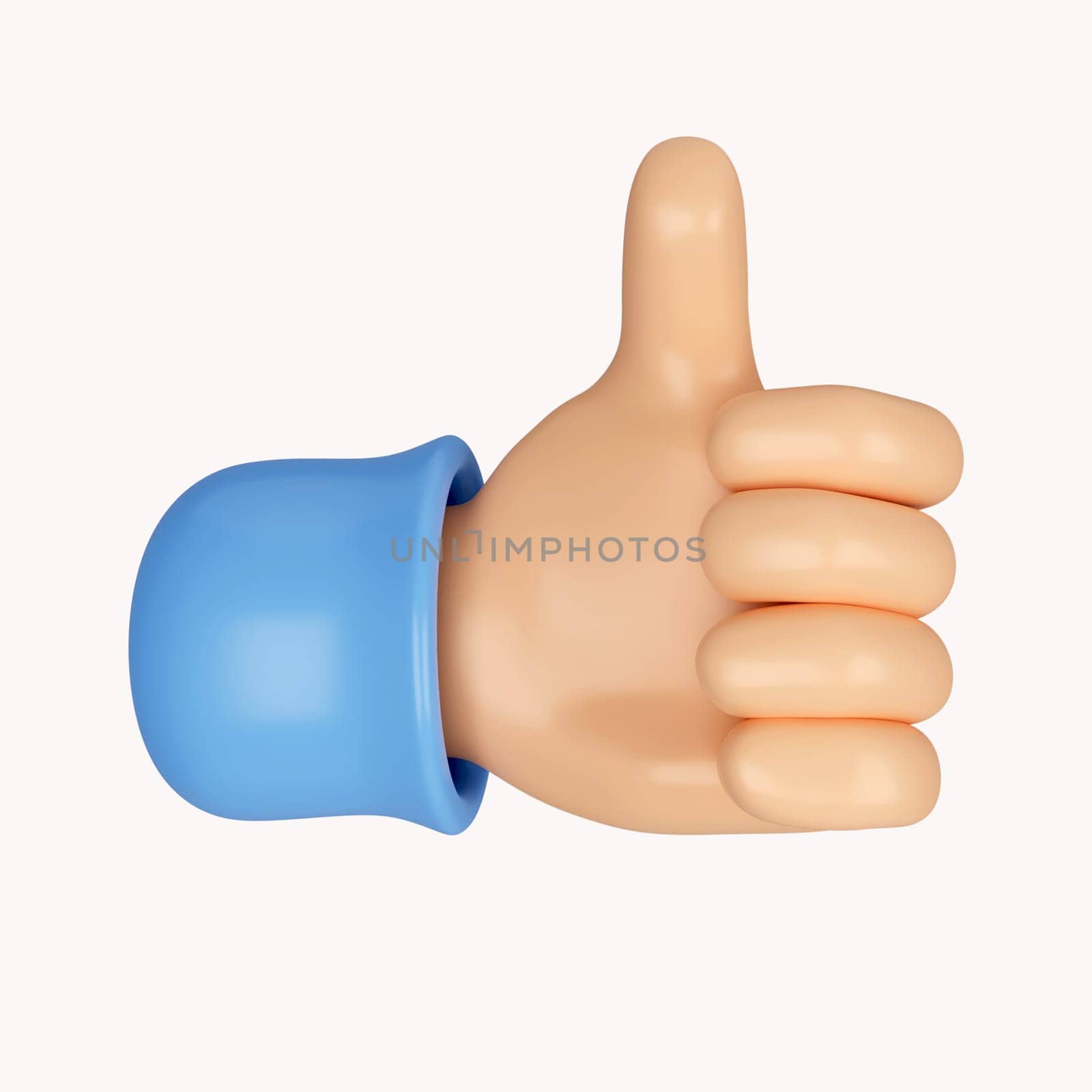3d hands thumb up for success or good feedback, positive concept and like symbol. icon isolated on white background. 3d rendering illustration. Clipping path..