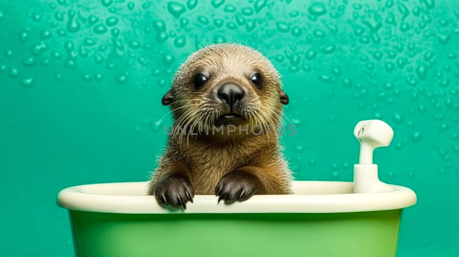 An otter in the bathroom on a green background by Alla_Morozova93