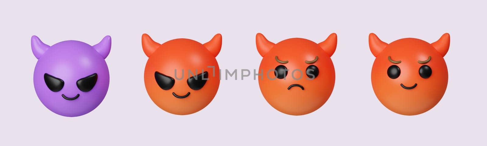 3d Set Icon evil Emoji. Realistic Red Glossy 3d Emotions face. icon isolated on gray background. 3d rendering illustration. Clipping path..