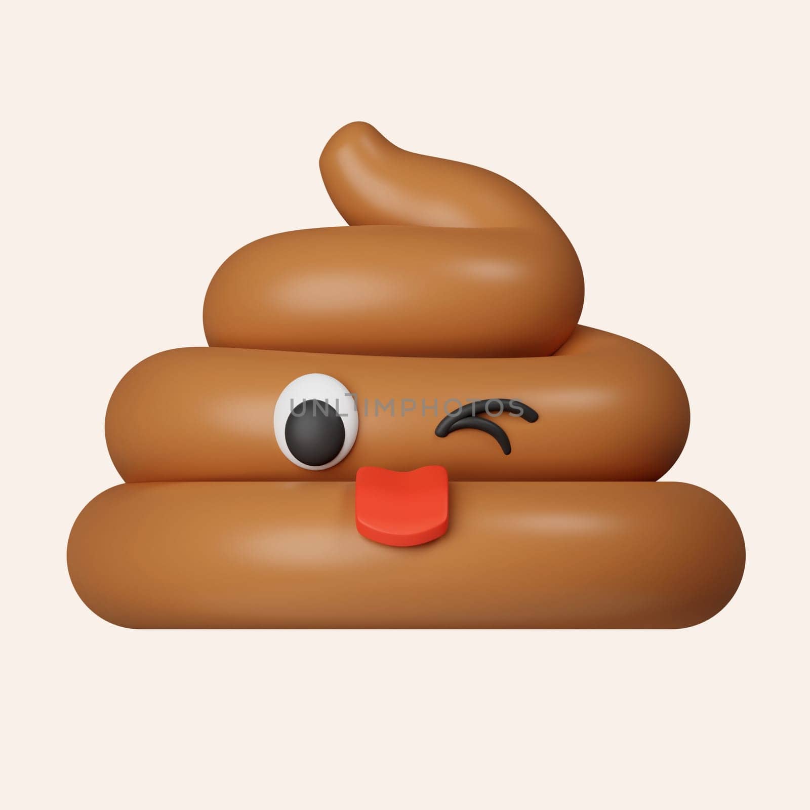 3d Poop brown Emotion. icon isolated on gray background. 3d rendering illustration. Clipping path..