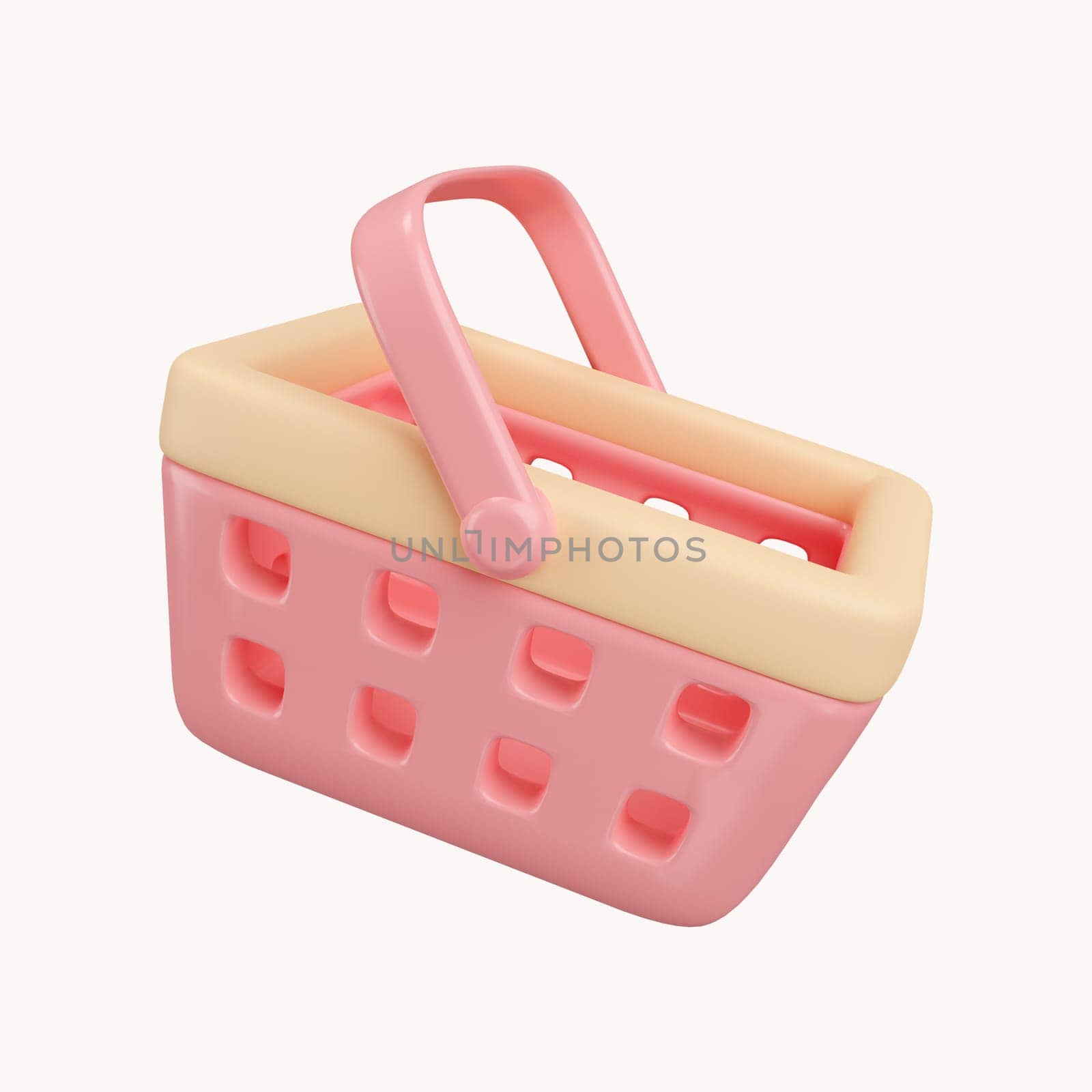 3d Shopping pink basket. icon isolated on white background. 3d rendering illustration. Clipping path..