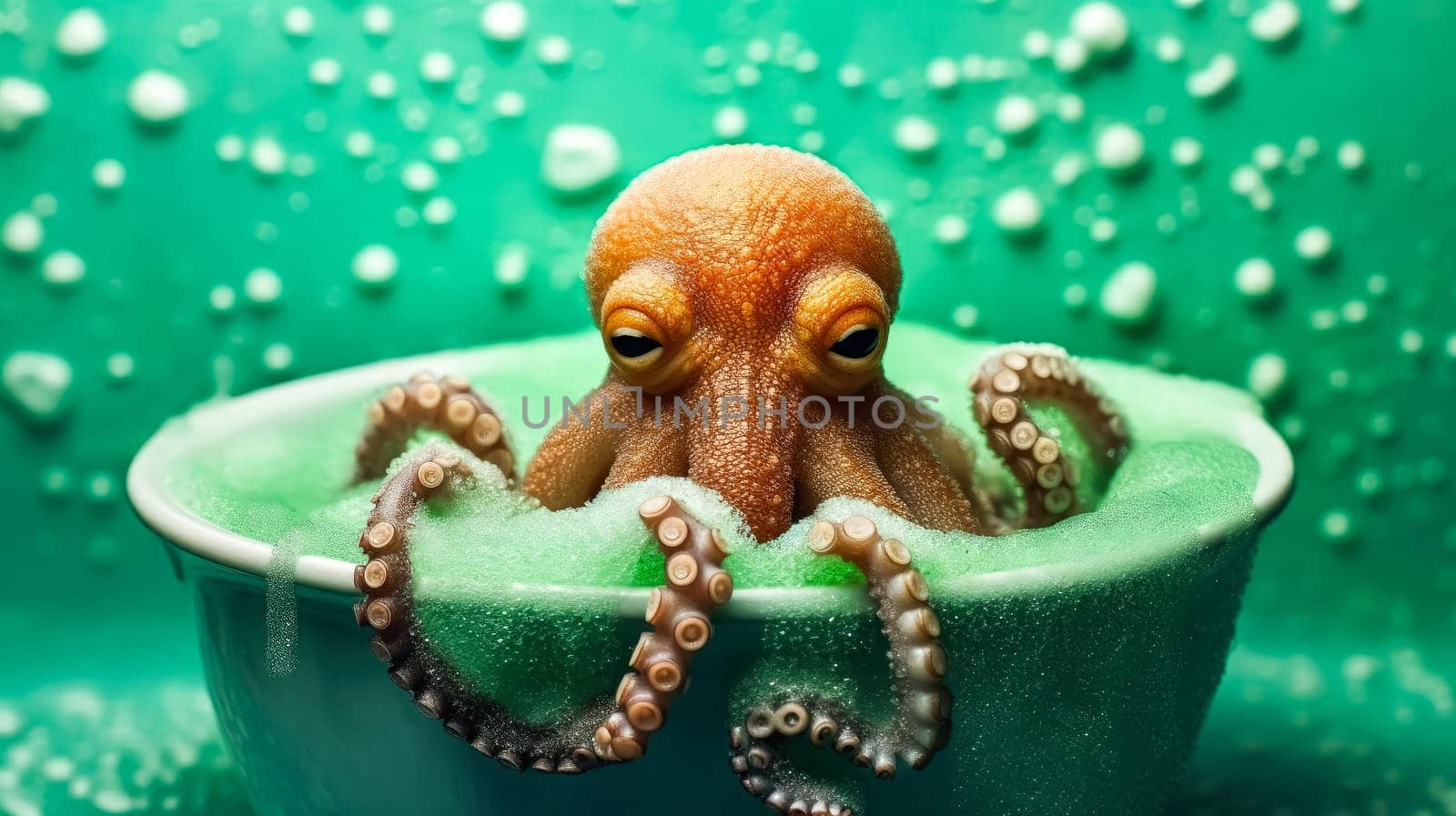 A charming small octopus enjoys a bubble bath by Alla_Morozova93