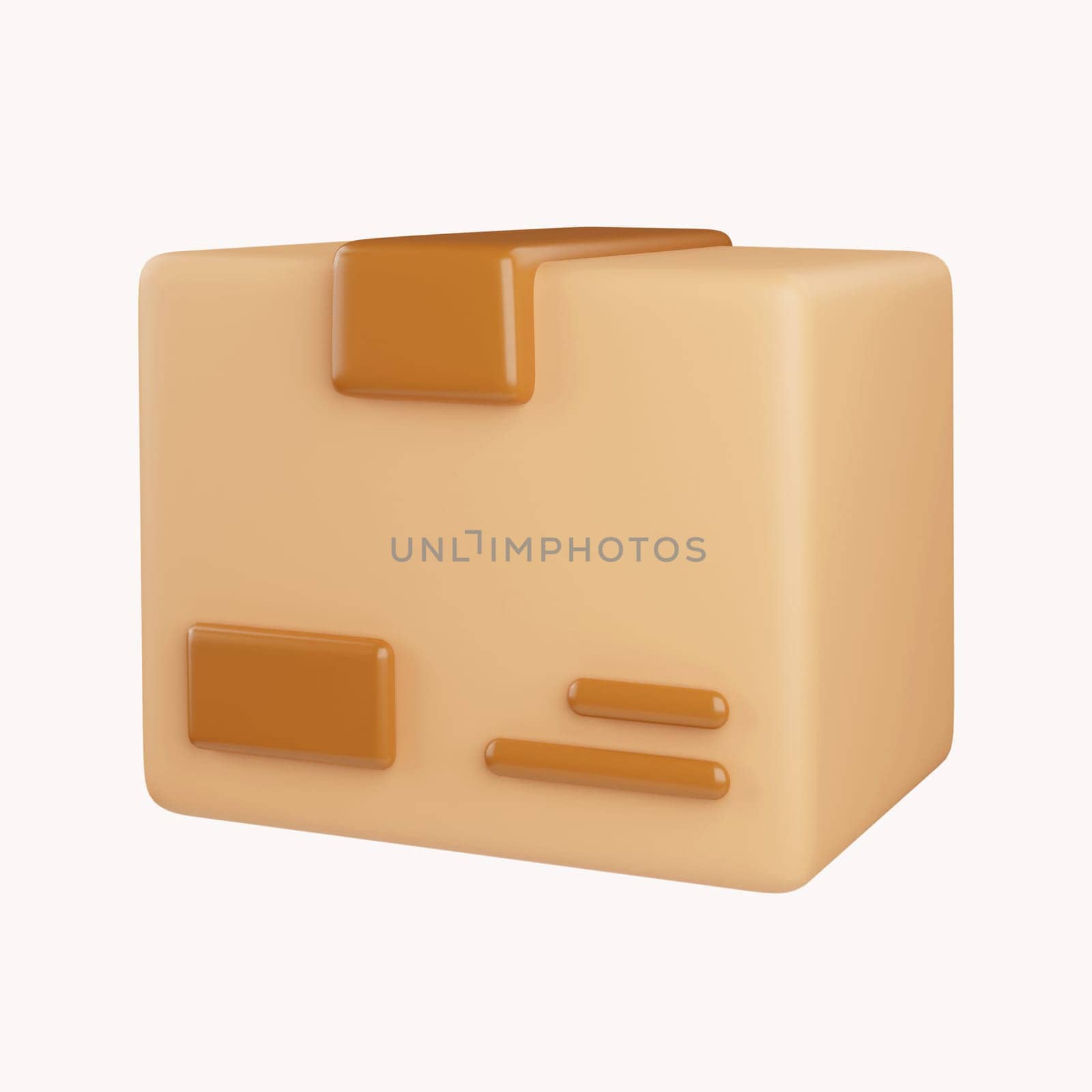 3D cardboard box icon with white symbols isolated on white background. Render delivery cargo box 3d illustration.