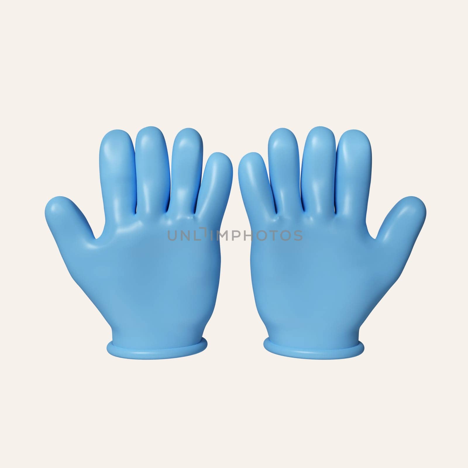 3d medical latex gloves. Surgical gloves put on for surgery, operation, other medical treatments. icon isolated on white background. 3d rendering illustration. Clipping path..