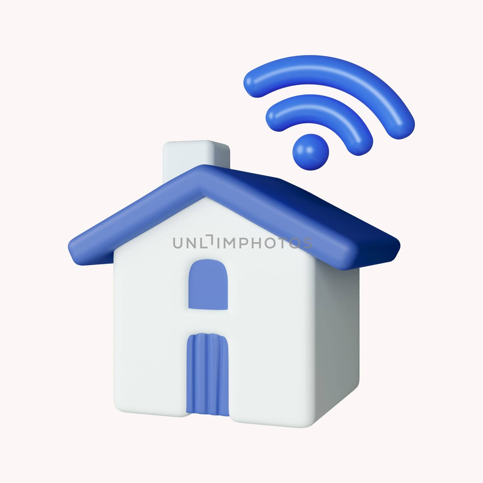 3d smart home and Wifi concept. Smart home control. Digital house system. Smartphone online connection. Wifi network. icon isolated on white background. 3d rendering illustration. Clipping path..