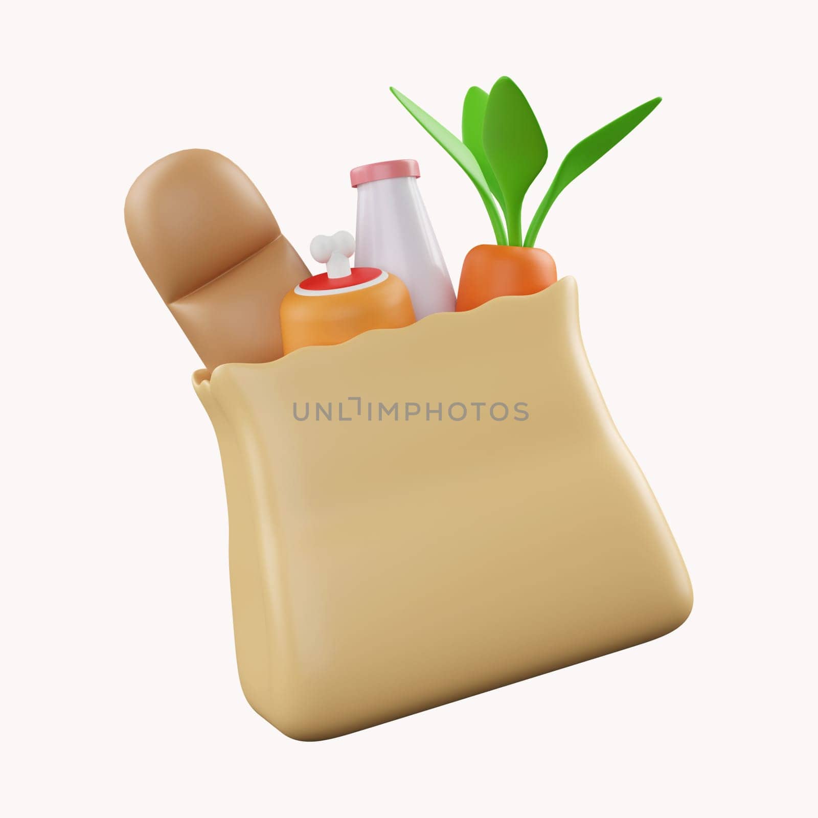 3D Bag of healthy food, Organic fresh and natural food. Grocery delivery concept..