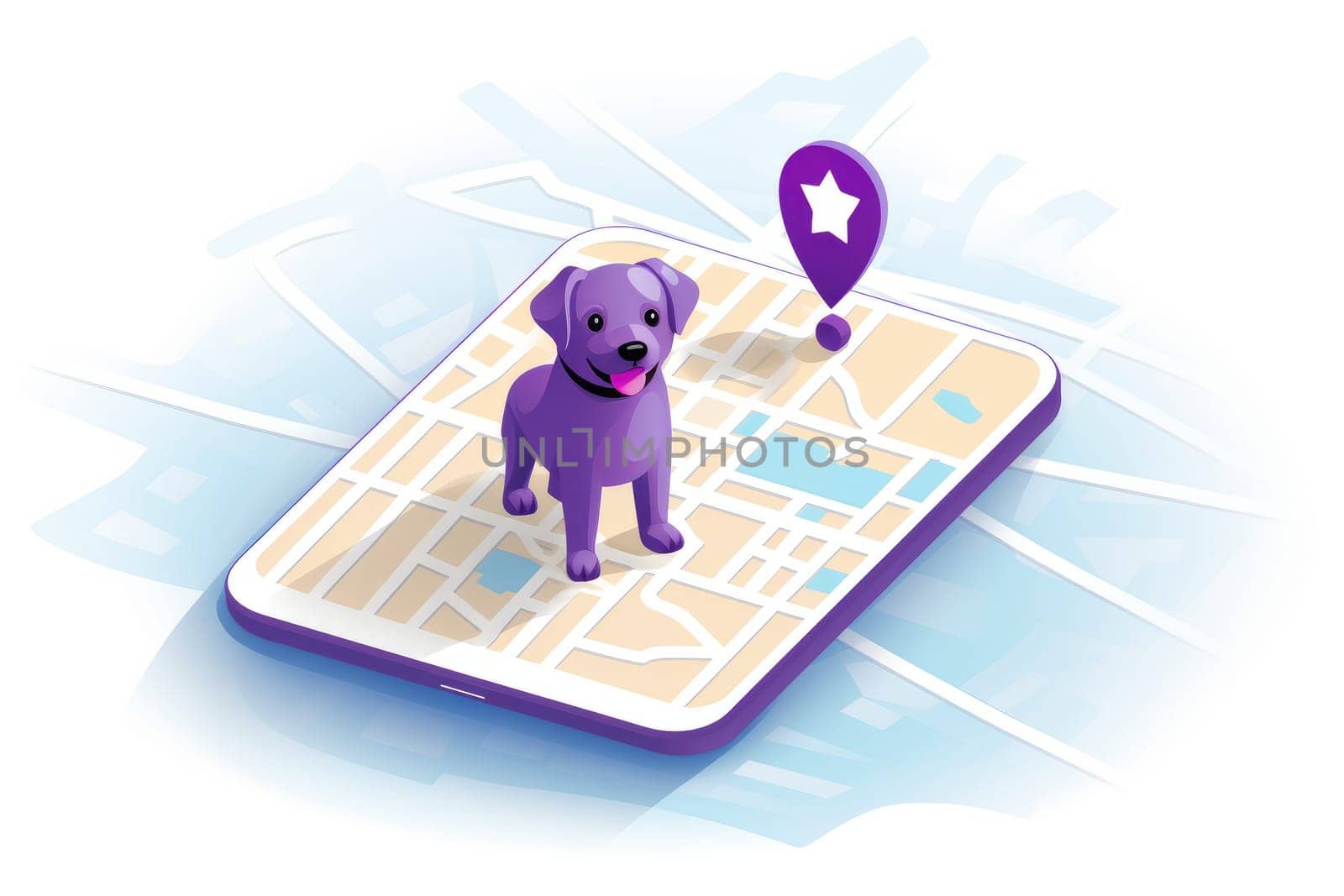 lose and found pet cat and dog on GPS map. AI generative by matamnad